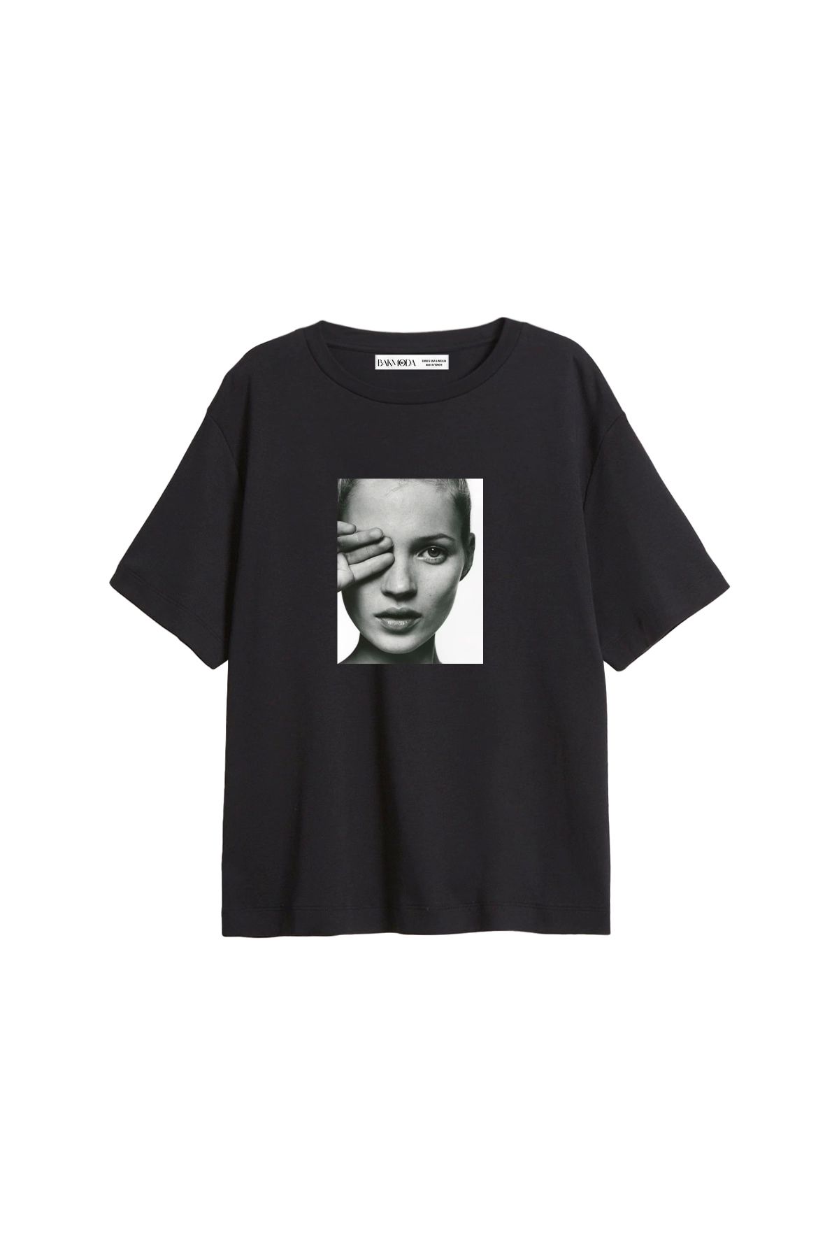 CİNEMA MODA Kate Moss Baskılı Relaxed Fit Siyah Kadın Tshirt