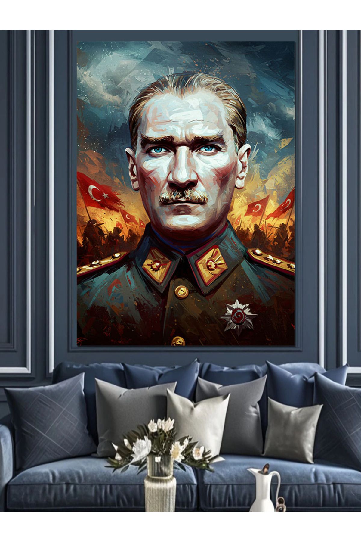 Tablomega Mustafa Kemal Atatürk Portre Dekoratif Kanvas - Mdf Ahşap Tablo