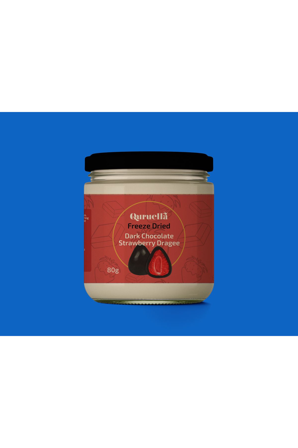 Quruella BİTTER ÇİKOLATALI ÇİLEK DRAJE 80gr. Freeze dried teknolojisi