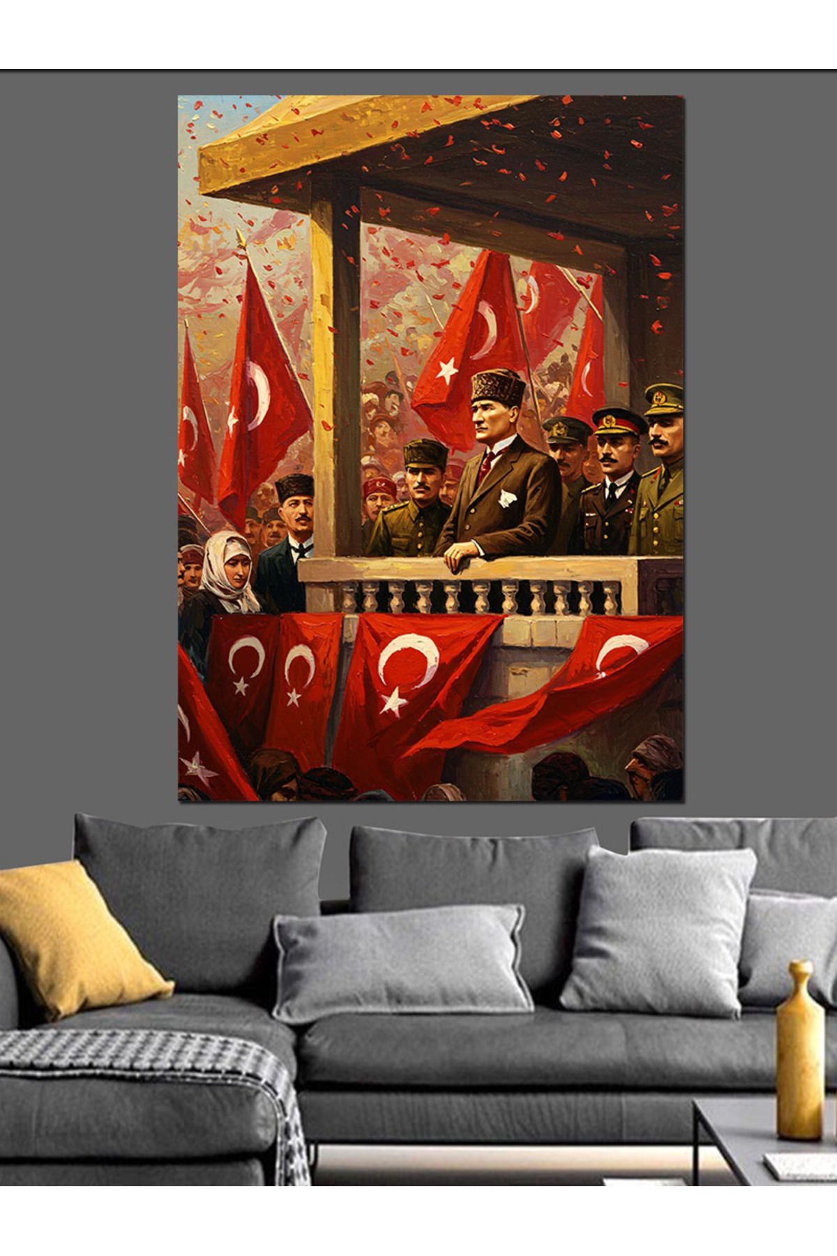 Tablomega Kürsüde Ulusal Coşku Ve Atatürk Dekoratif Kanvas - Mdf Ahşap Tablo