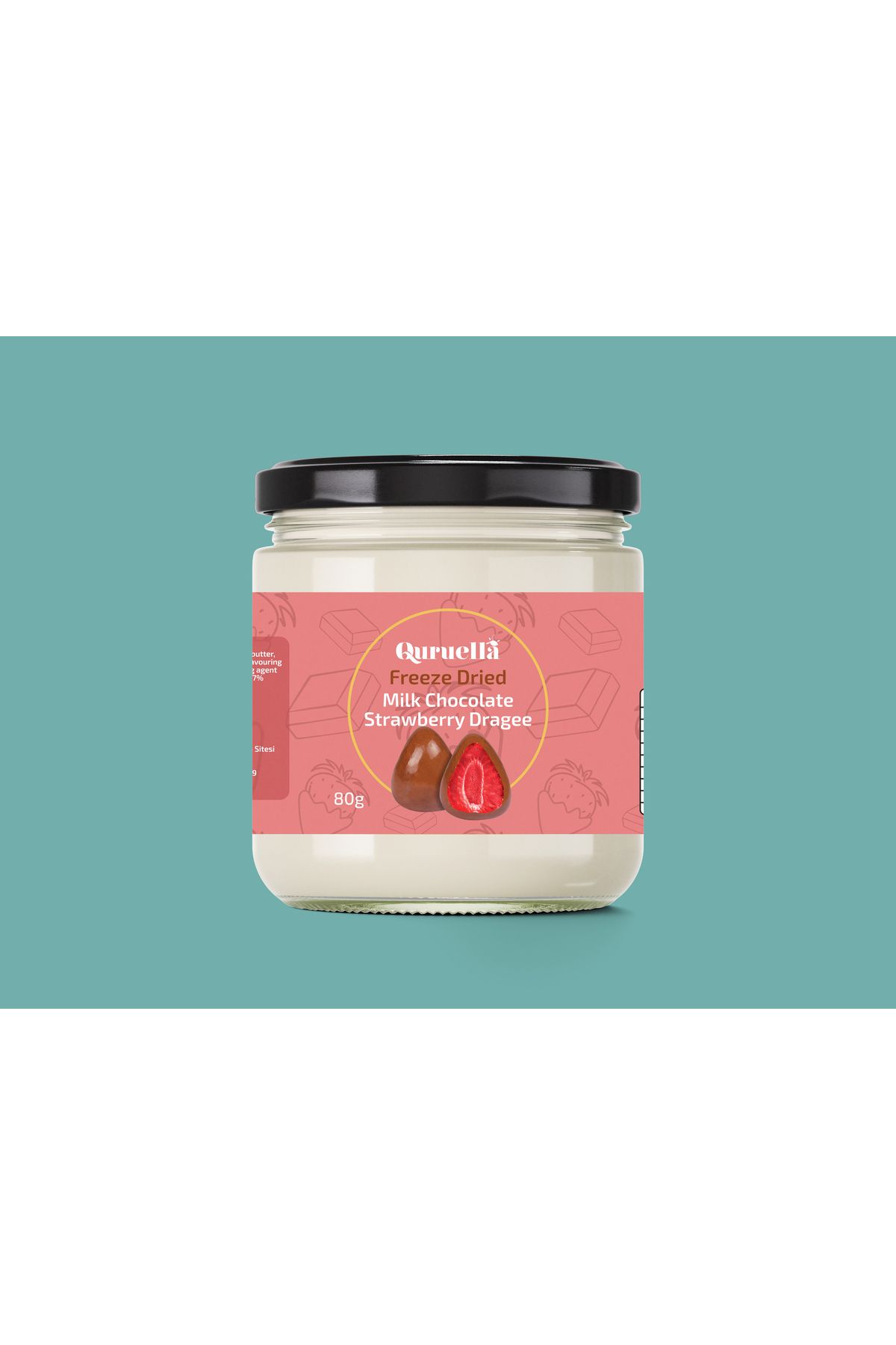 Quruella SÜTLÜ ÇİKOLATALI ÇİLEK DRAJE 80gr. Freeze dried teknolojisi
