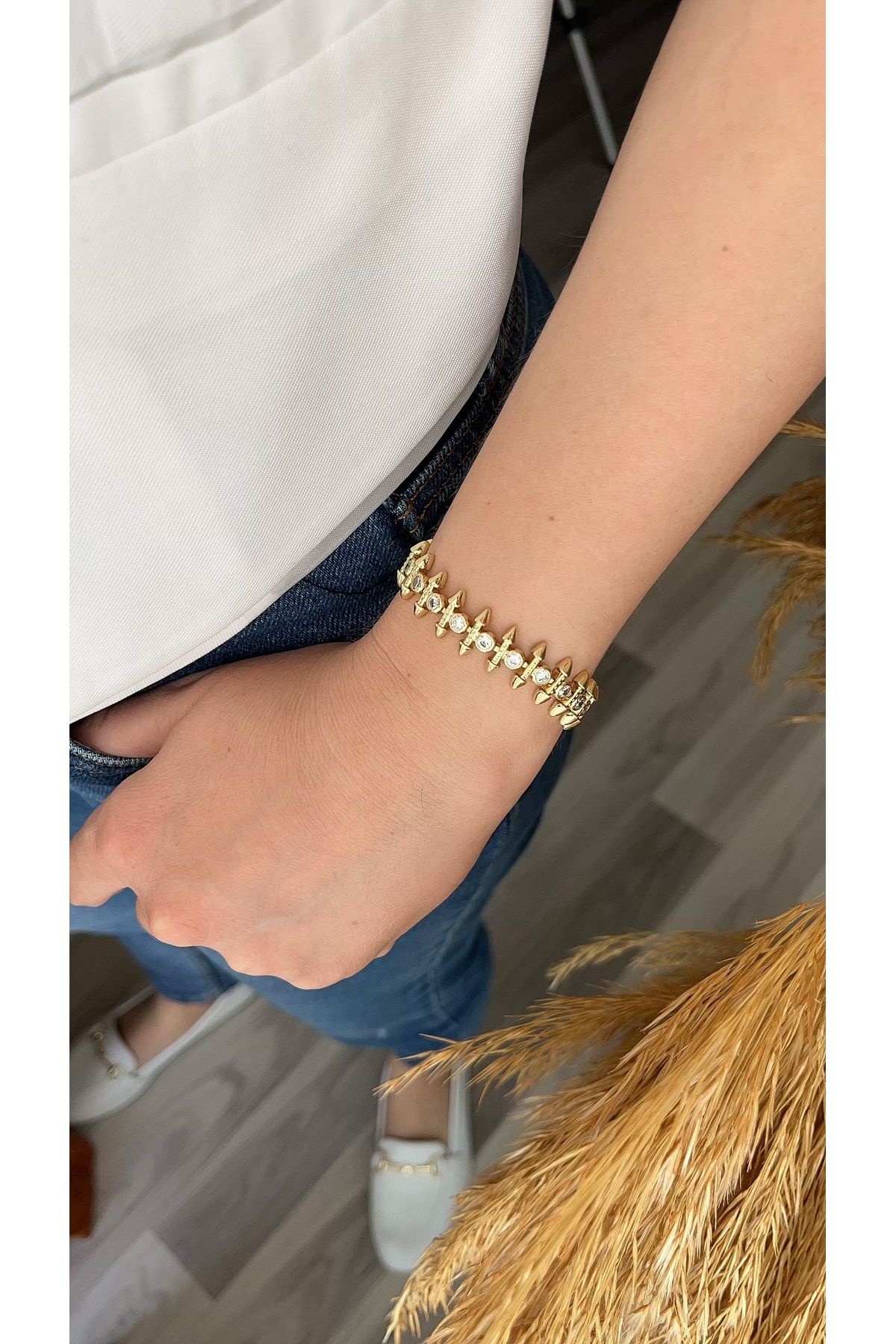 XUPING JEWELRY Çivi detaylı Zirkon taşlı 14k rengi bileklik