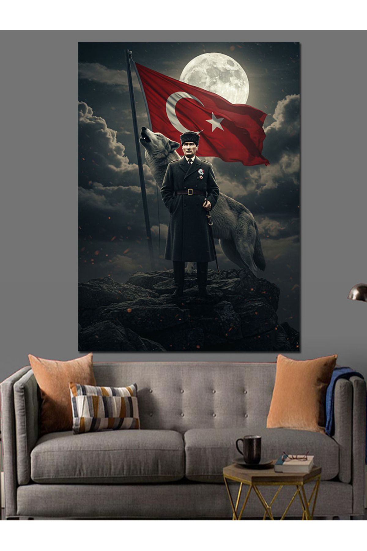 Tablomega Mustafa Kemal Atatürk Ve Kurt Dekoratif Kanvas - Mdf Ahşap Tablo