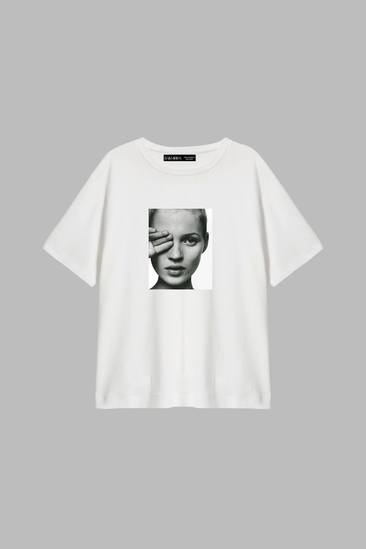 CİNEMA MODA Kate Moss Baskılı Relaxed Fit Beyaz Kadın Tshirt