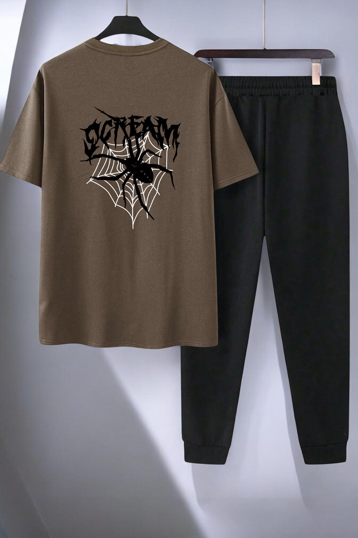 uyguntarz Unisex Scream Siyah Tasarım Basklı Tshirt Eşofman Takımı