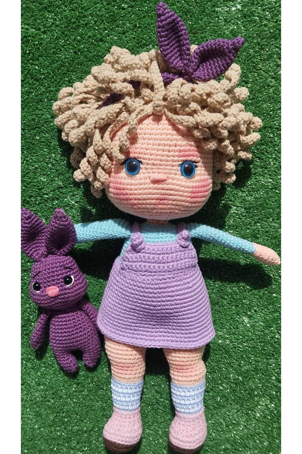 elemeğiürünler Claudia Doll 30cm Örgü Bebek ve Tavşan Lily