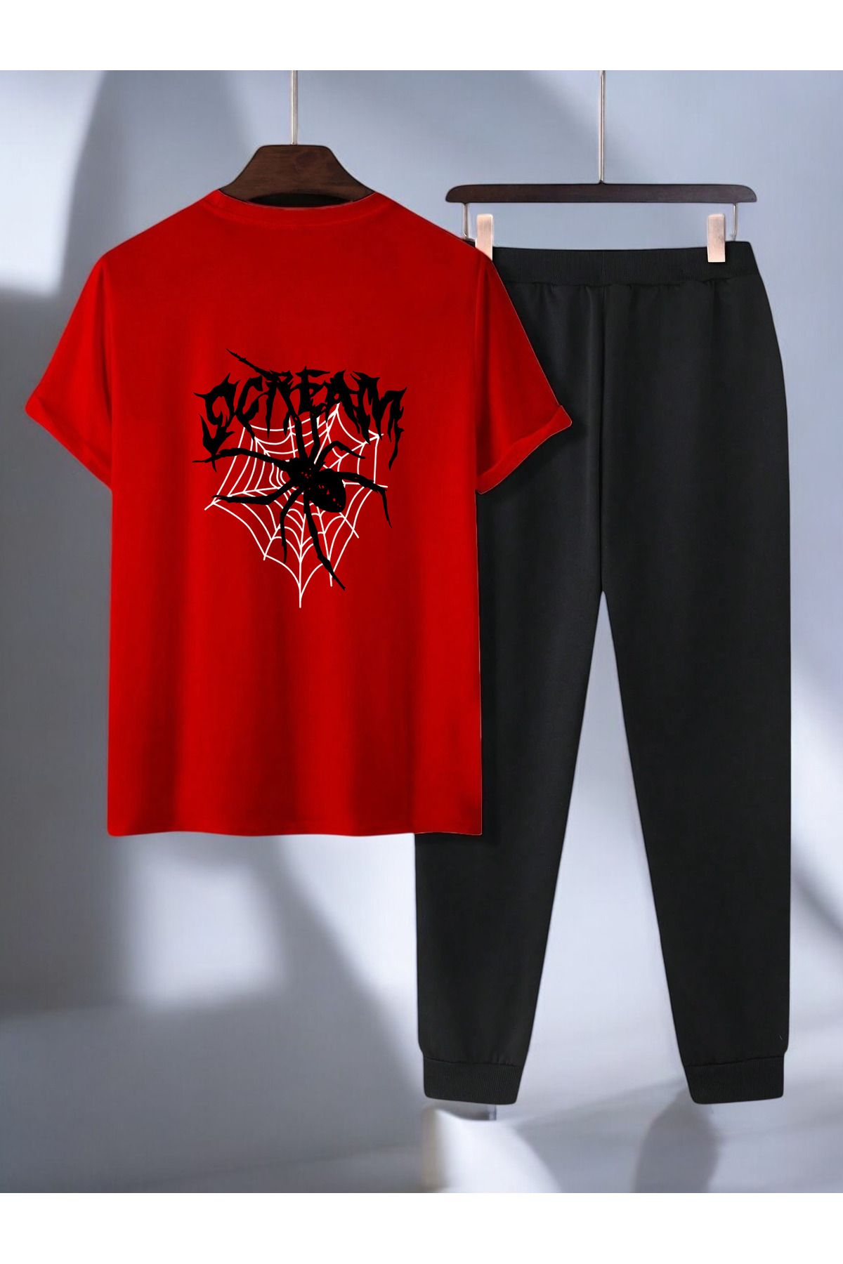 uyguntarz Unisex Scream Siyah Tasarım Basklı Tshirt Eşofman Takımı