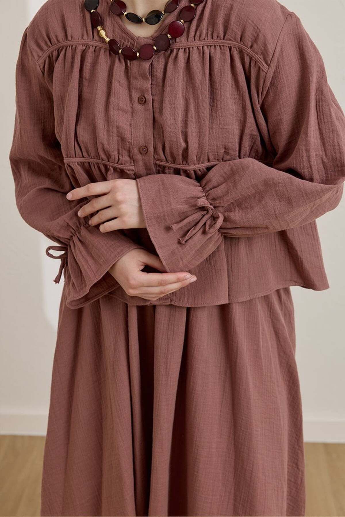 Ceylan Otantik-Σετ μπλούζα Dusty Rose Muslin & Φούστα με μπαλόνι 6