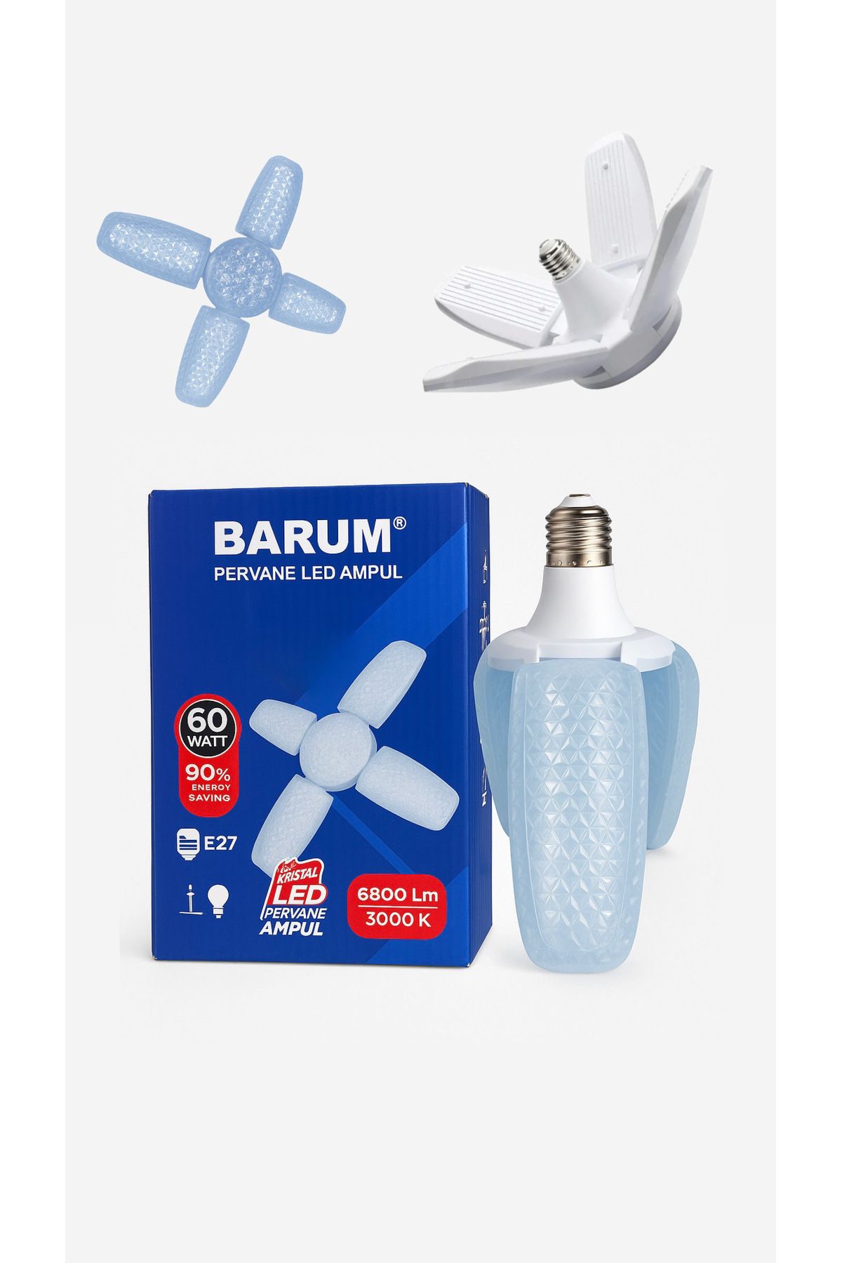 Barum 60 Watt 4+1 KRİSTAL Pervane Led Ampul