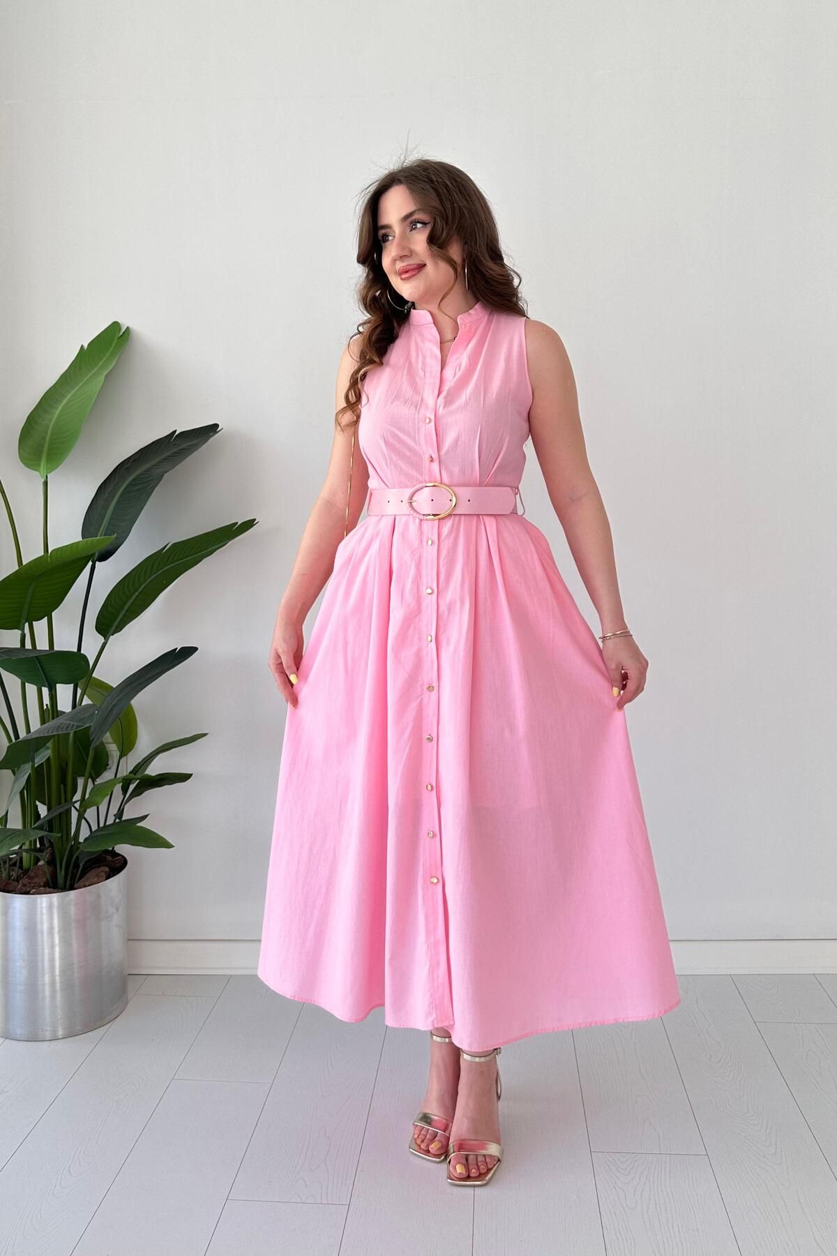 MaziButik Astarlı Summer Elbise Pembe