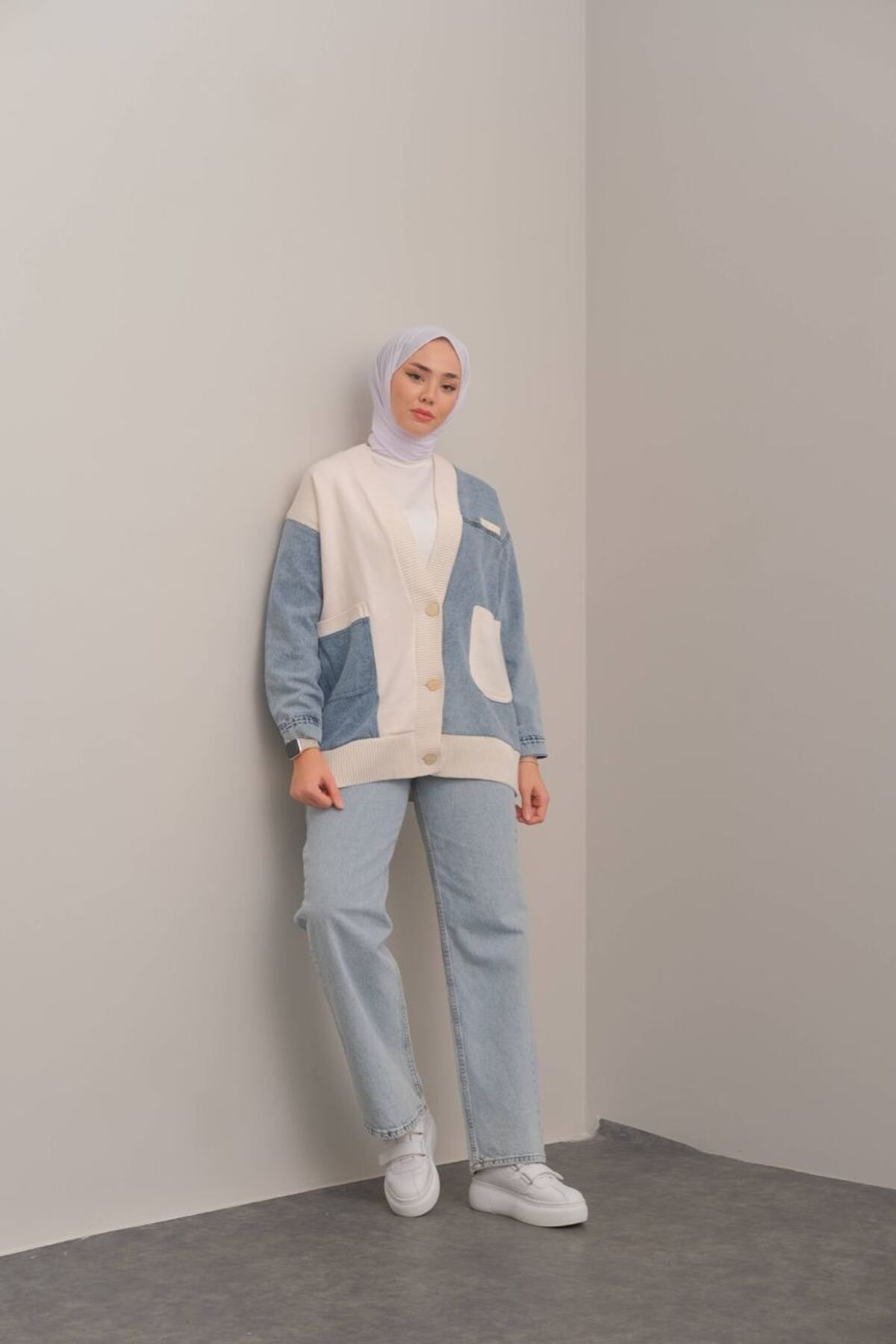 Suede Style 8648 - Triko Garnili Kadın Kot Ceket