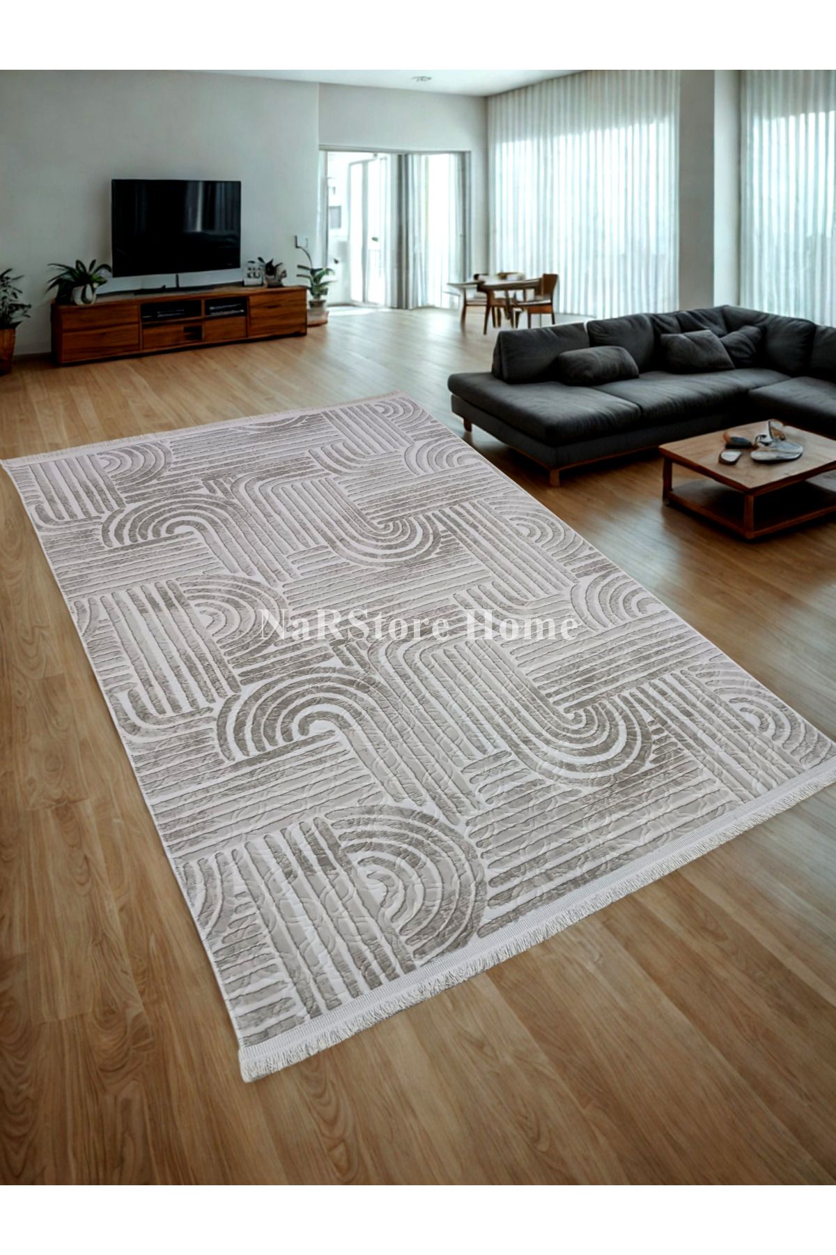 NaRStore Home ELİT KAYMAZ TABAN YIKANABİLİR KESME OSSO KREM VİZON SAÇAKLI KABARTMALI KESME YOLLUK HALI
