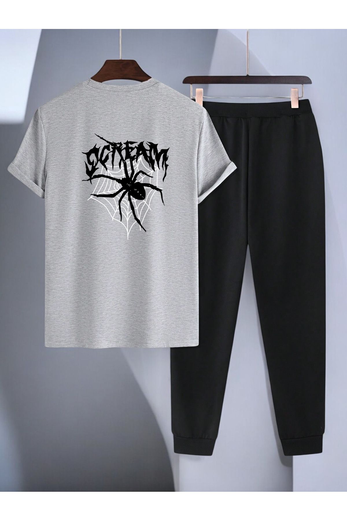 uyguntarz Unisex Siyah Tasarım Basklı Tshirt Eşofman Takımı