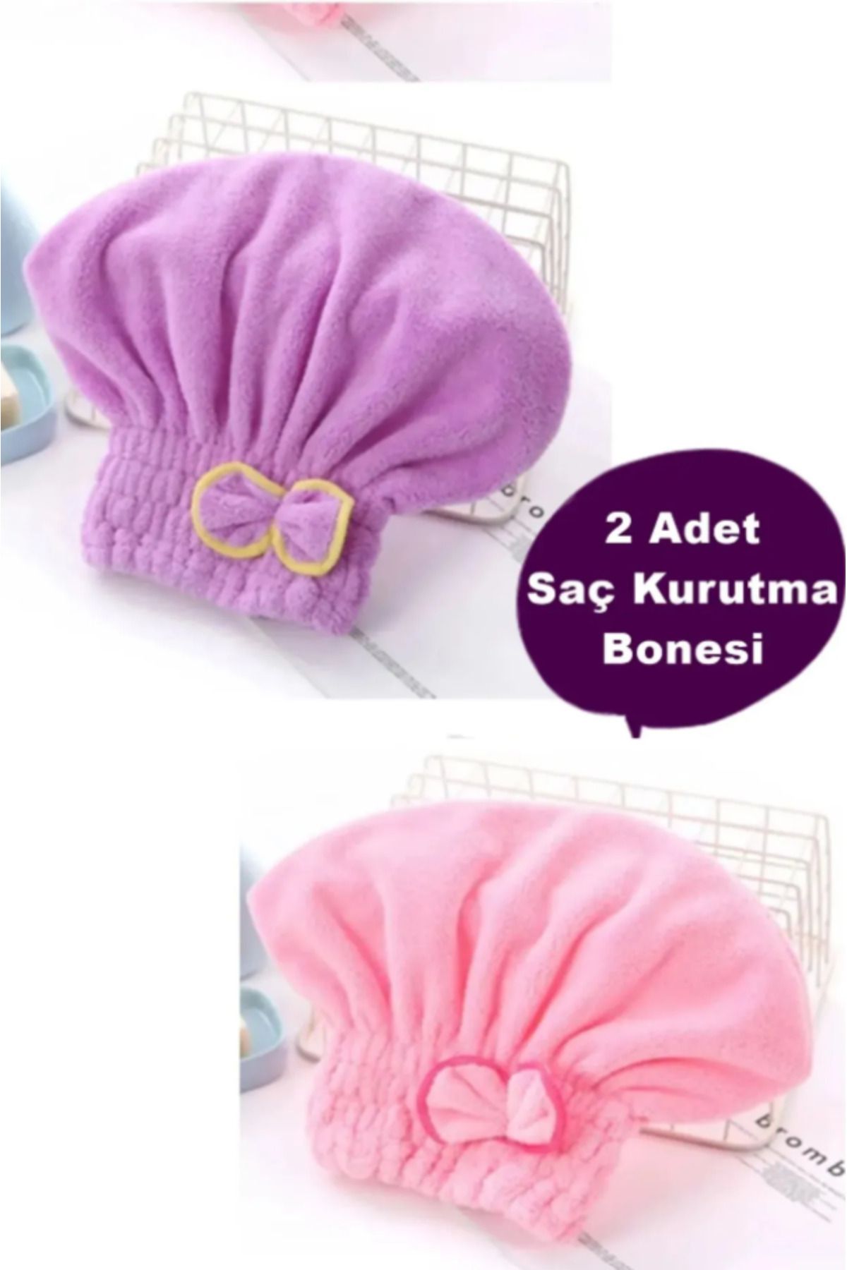 TUMU LIFE 2 Adet Saç Kurutma Bonesi Kafa Havlusu Duş Bonesi Islak Saç Kurulama Bonesi Mikrofiber