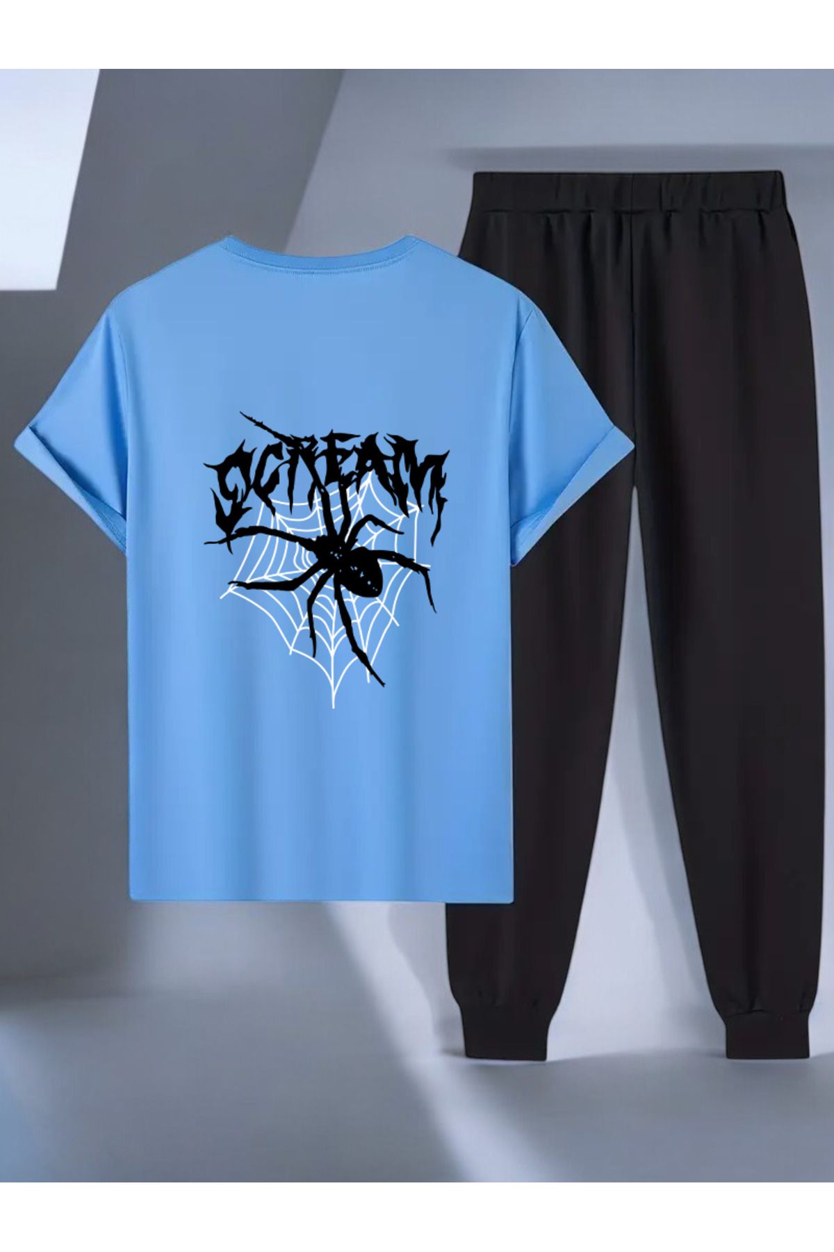 uyguntarz Unisex Scream Siyah Tasarım Basklı Tshirt Eşofman Takımı