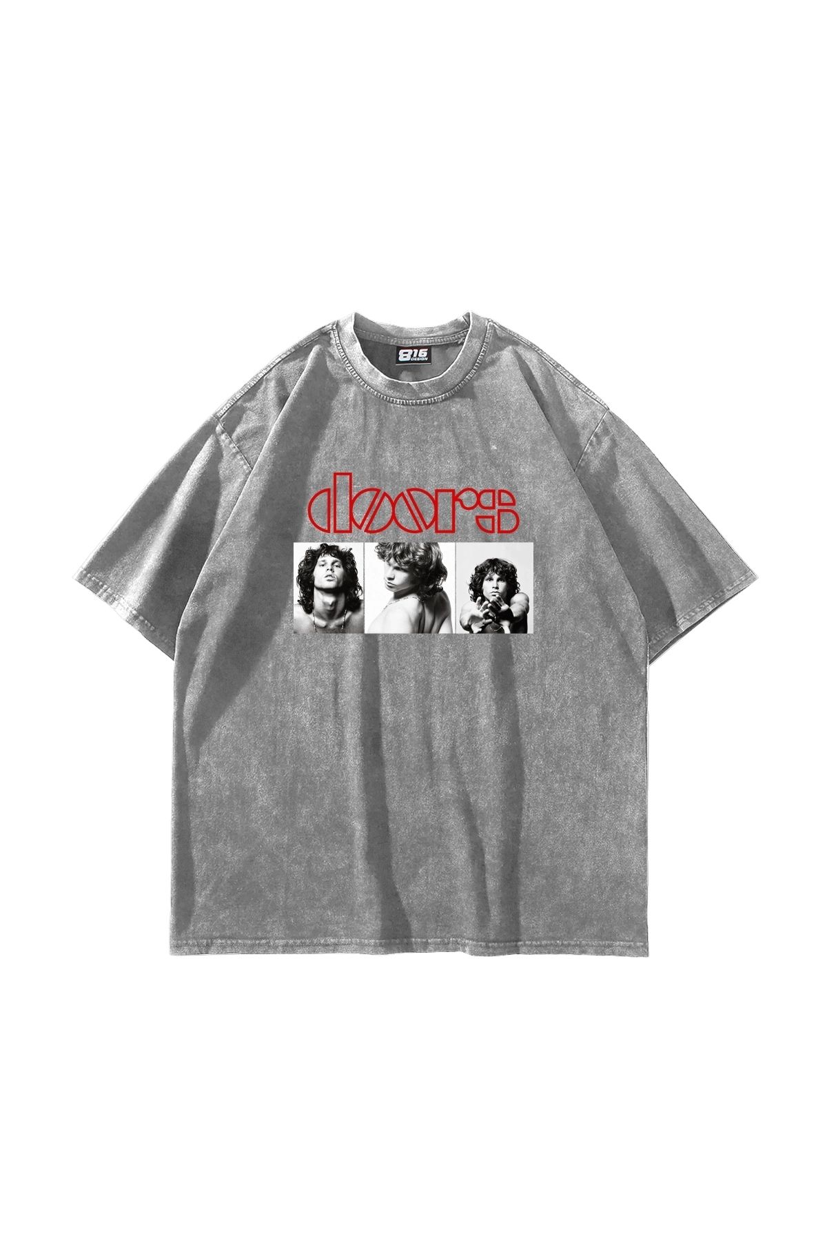 Sekizbiraltı Doors Baskılı Oversize Unisex Yıkamalı Beyaz Tshirt