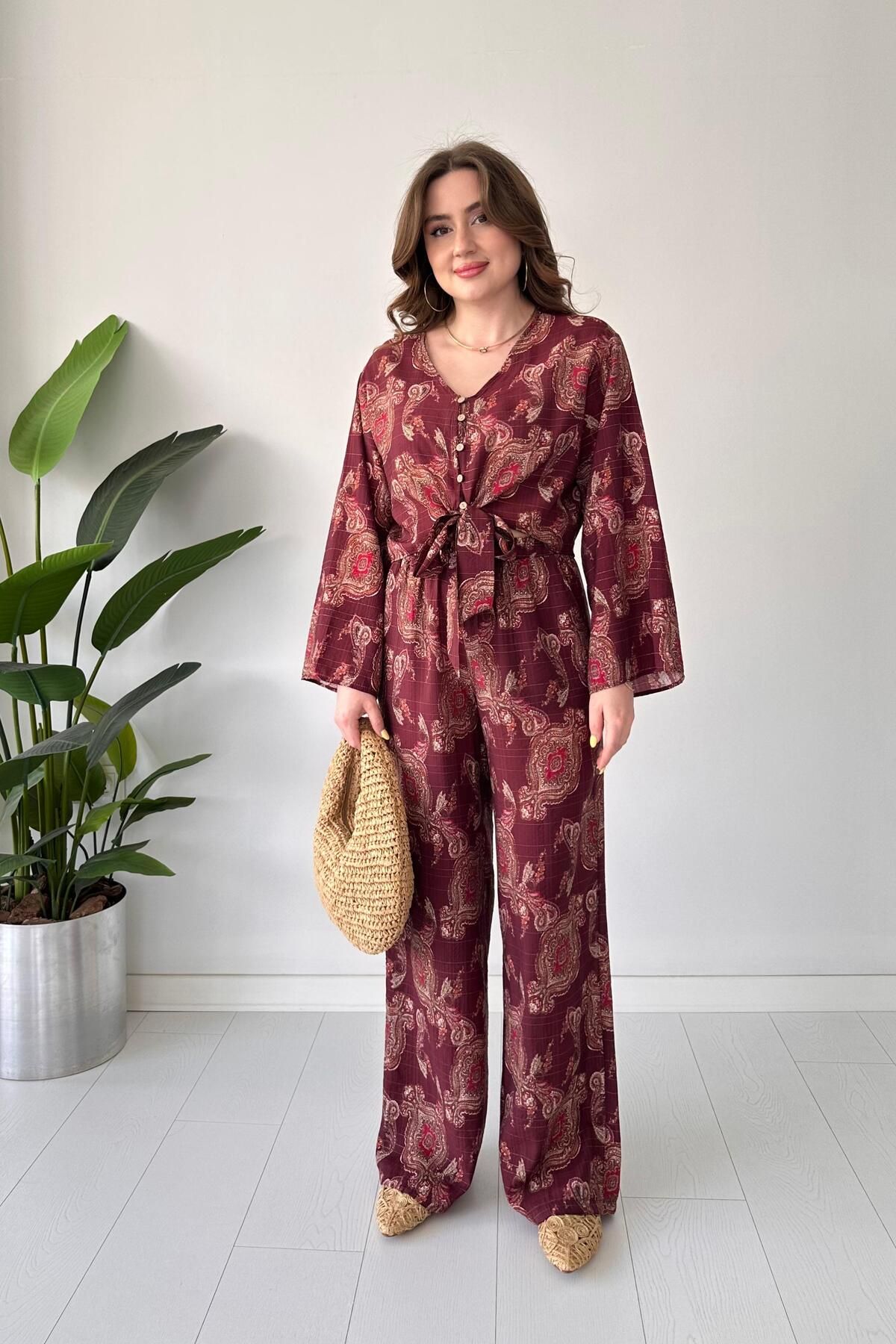 MaziButik Etnik İkili Takım Bordo