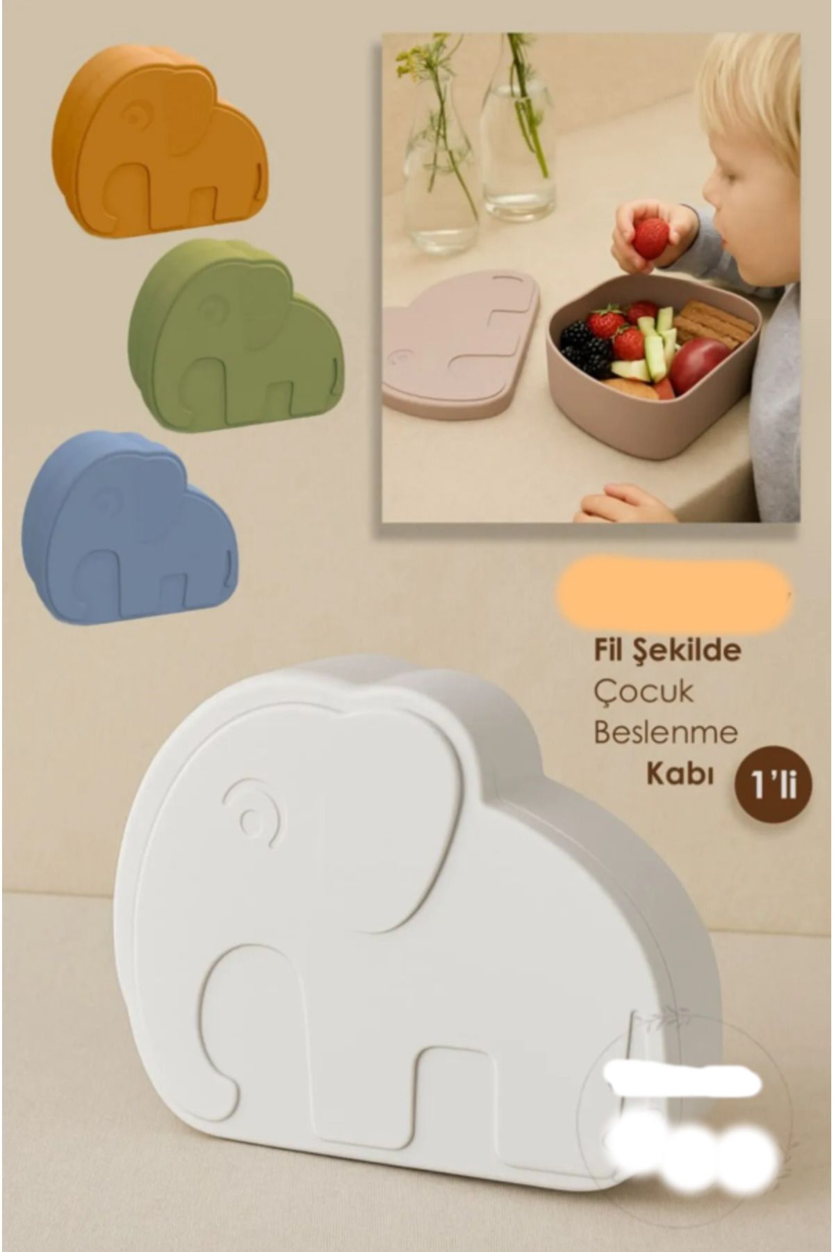 TUMU LIFE Minimalist Fil Şeklinde Beslenme Kabı Çocuk Beslenme Kabı Çocuk Beslenme Çantası - 1 ADET