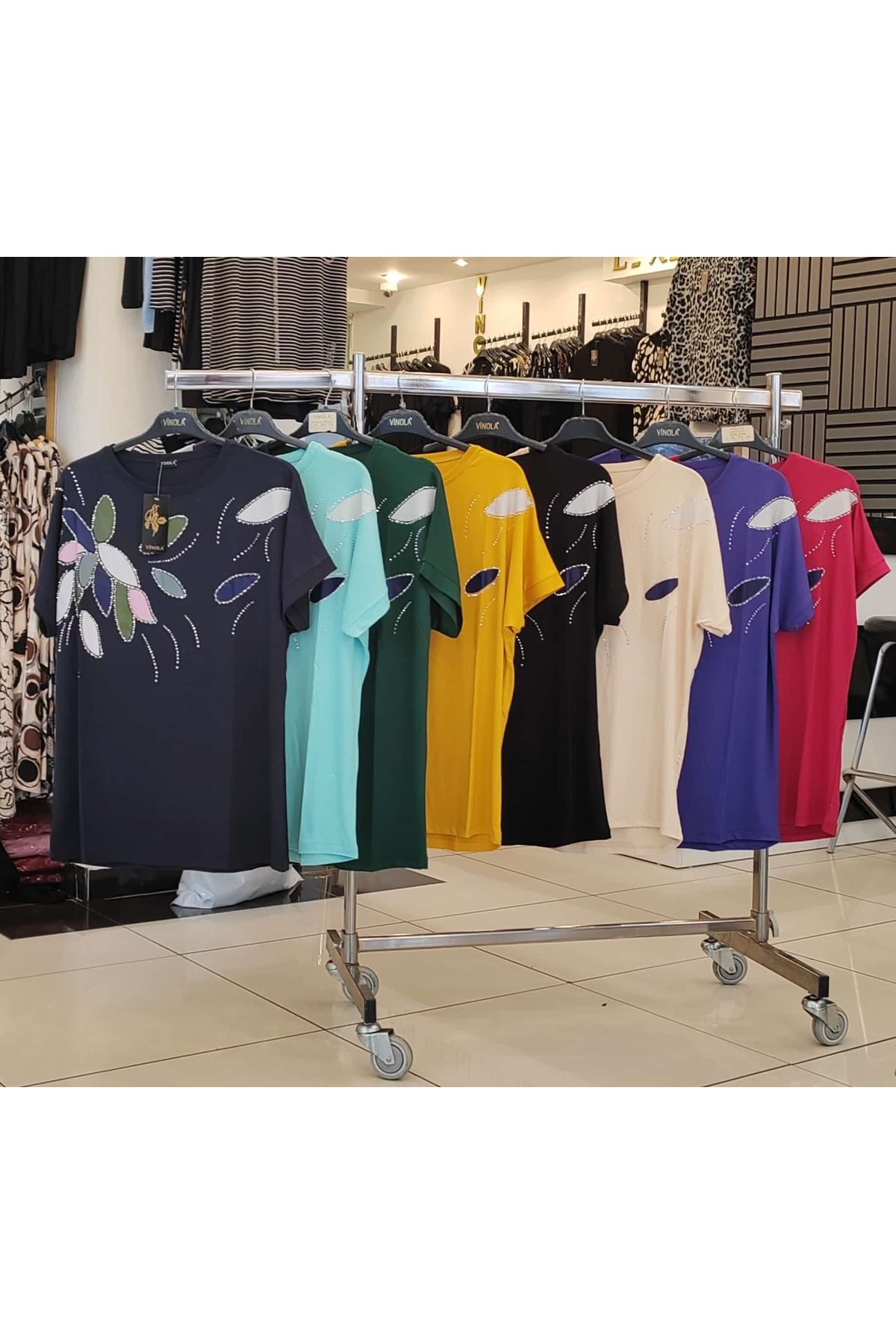 Çağlam moda taş detaylı büyük beden tshirt