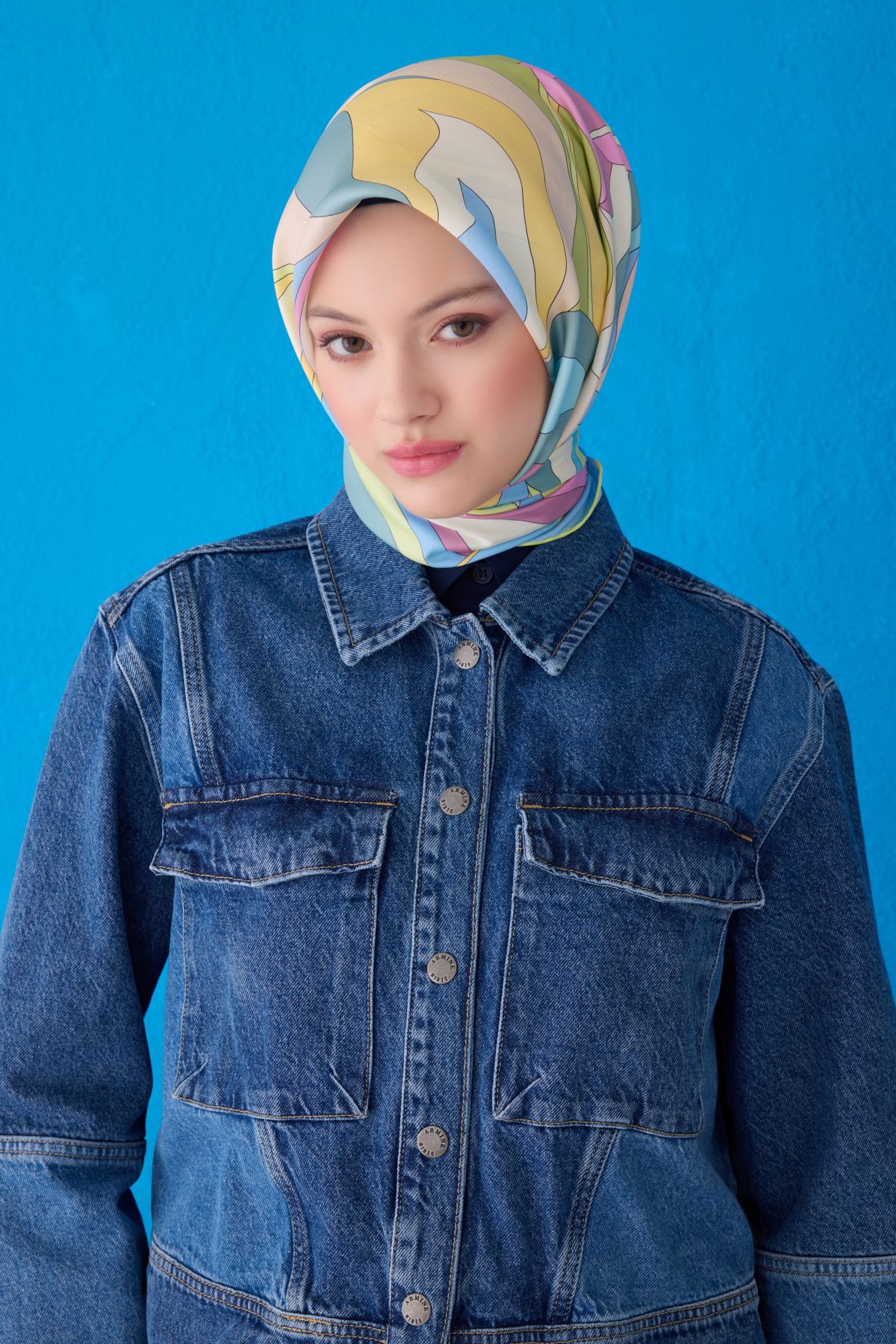 Belli Twill İpek Eşarp Mavi, Pembe, Yeşil
