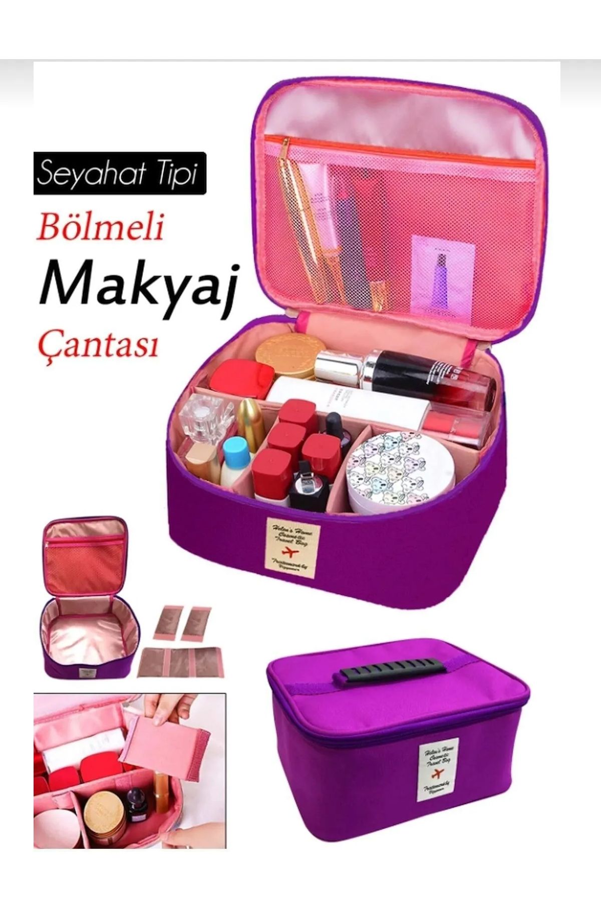 Smyak Kozmetik Makyaj Çantası Tutma Kollu Seyahat Seti Makyaj Aksesuarları Düzenleyici 24x21x11 Cm