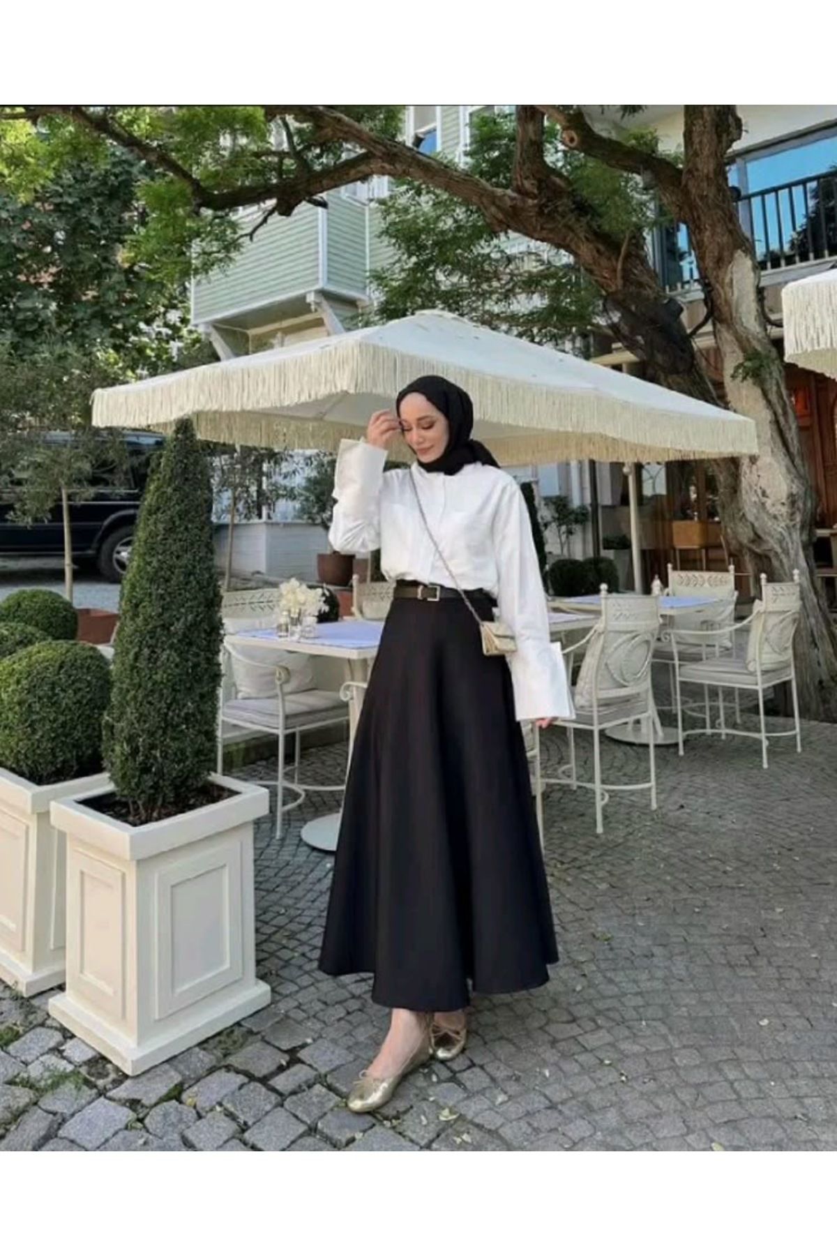 UYN SPORT Beli lastikli Rahat Kesim Siyah Poplin Etek