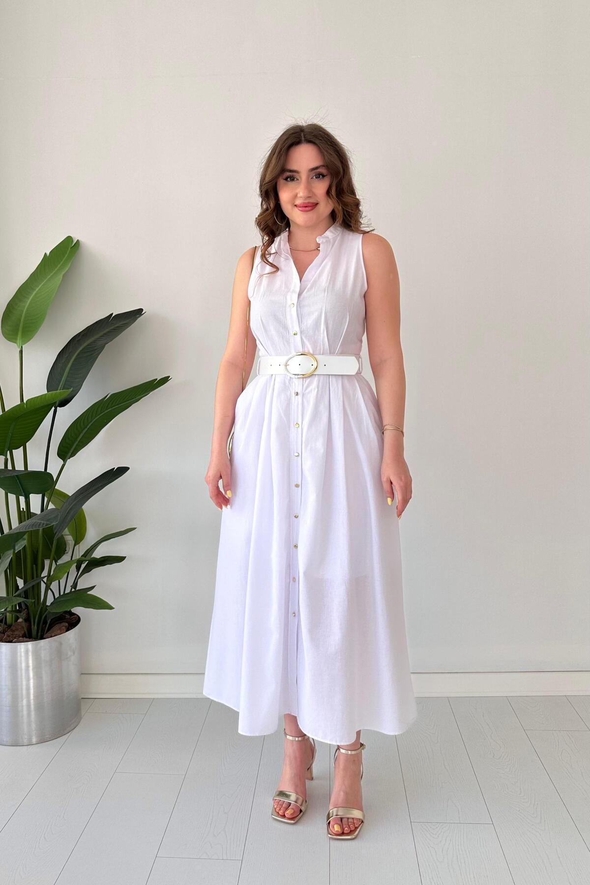 MaziButik Astarlı Summer Elbise Beyaz