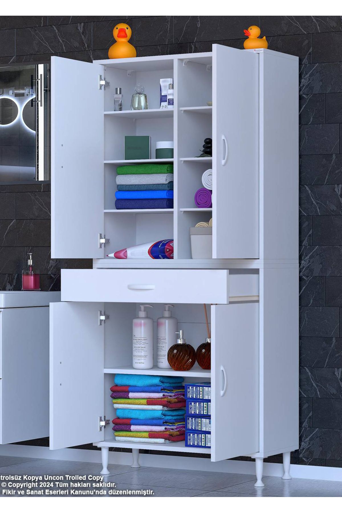 Modilayn 75 x 173 x 32,5 cm’lik 1 Çekmece 4 Kapak 7 Raf 10 Göz Bölme Organizatör Düzenleyici Mutfak Dolabı