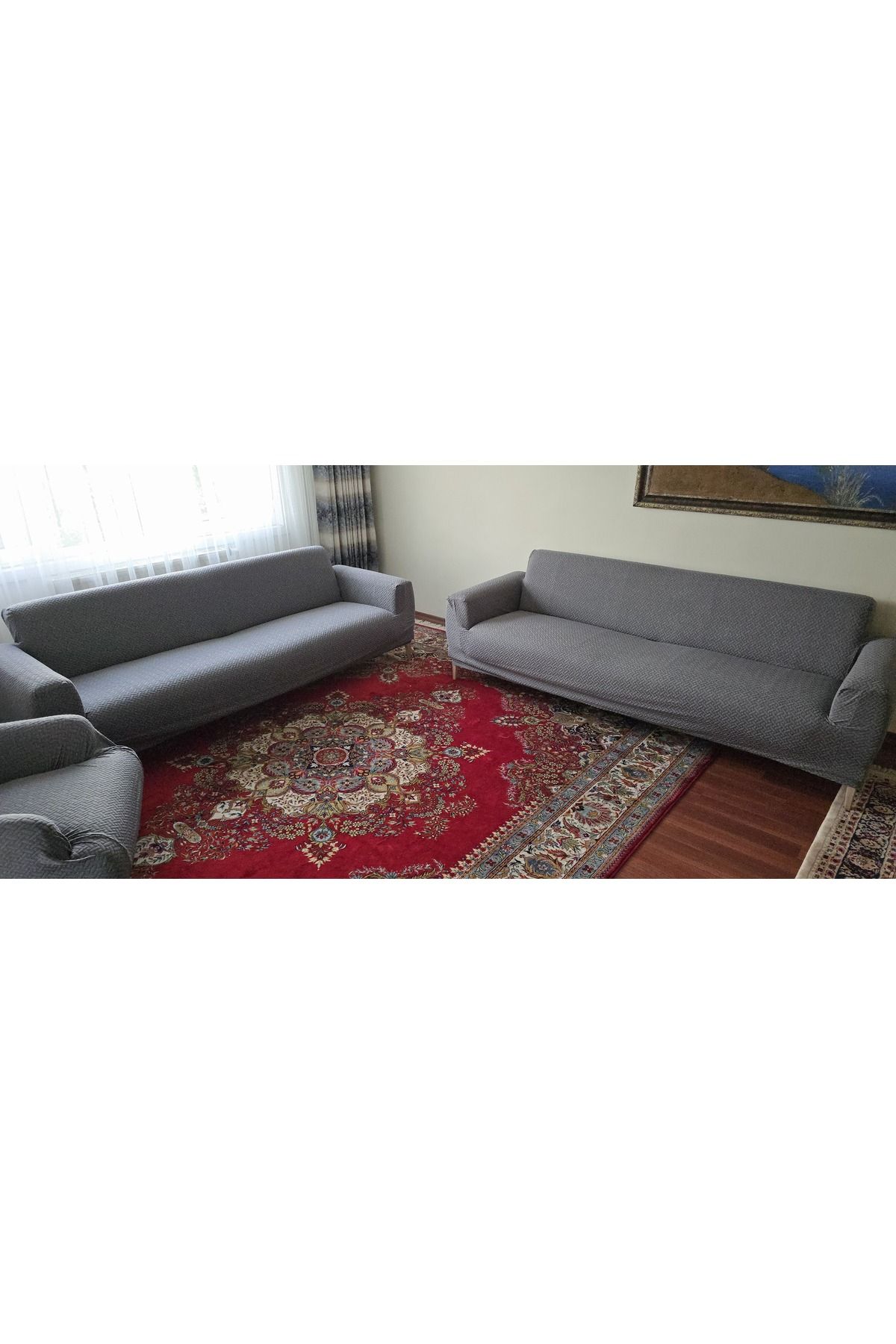 Rişte Home A Kaliteli Hasır Desen Jakarlı Yarı Kaplama 3 3 1 1 Lastikli Kanepe,koltuk Örtüsü, Kılıfı Takımı