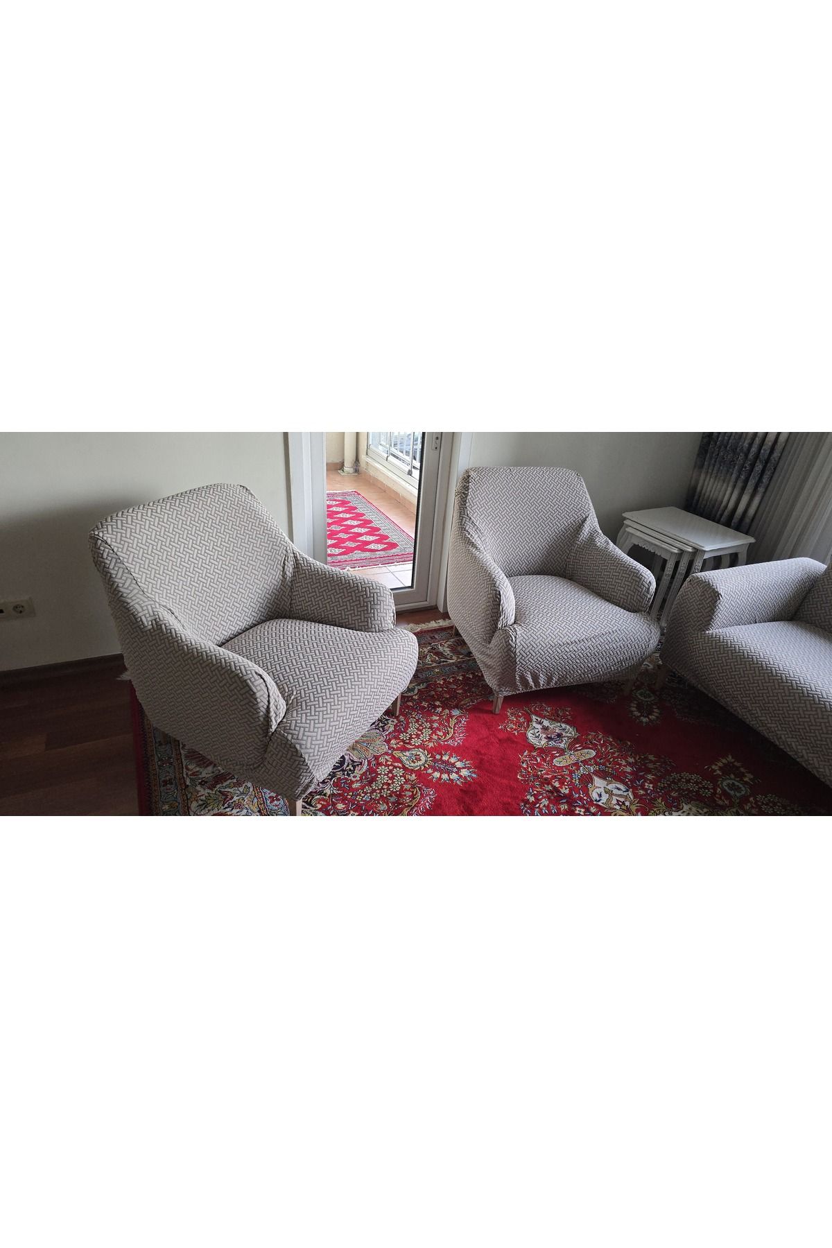 Rişte Home A Kaliteli Hasır Desen Jakarlı Yarı Kaplama 3 3 1 1 Lastikli Kanepe,koltuk Örtüsü, Kılıfı Takımı