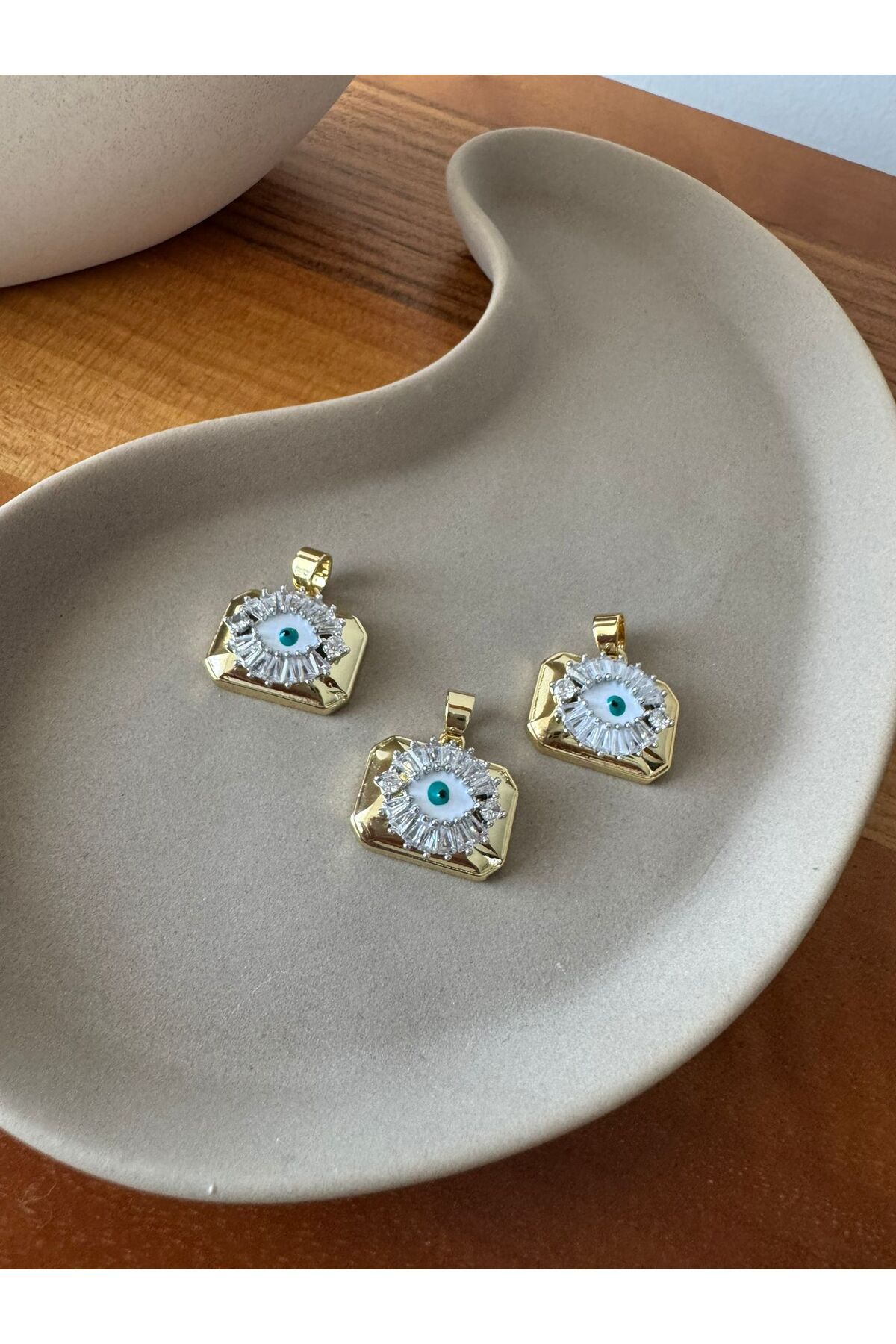 MODA Kare Nazar Boncuğu Vip Seri Kolye Ucu 14k rengi