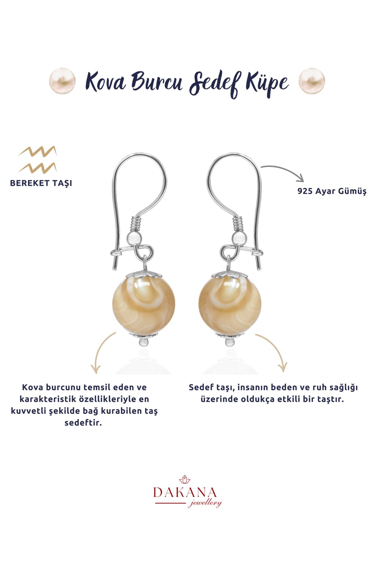 DAKANA JEWELLERY Sertifikalı Doğal Taş Kova Burcu Gümüş Küpe