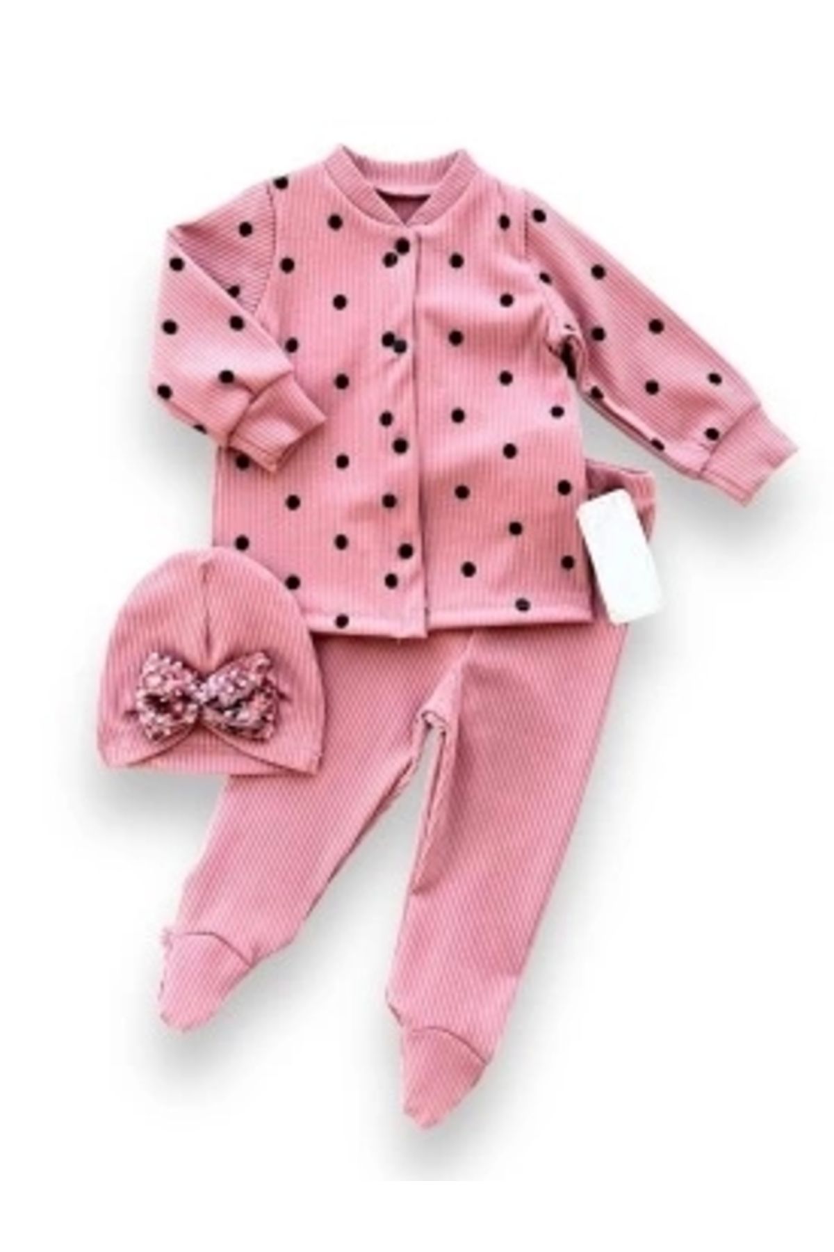 Diji Baby 3-6-9-12 Ay Puantiyeli Şapkalı Çıtçıt Kapamalı Patikli 3lü Kız Bebek Takımı