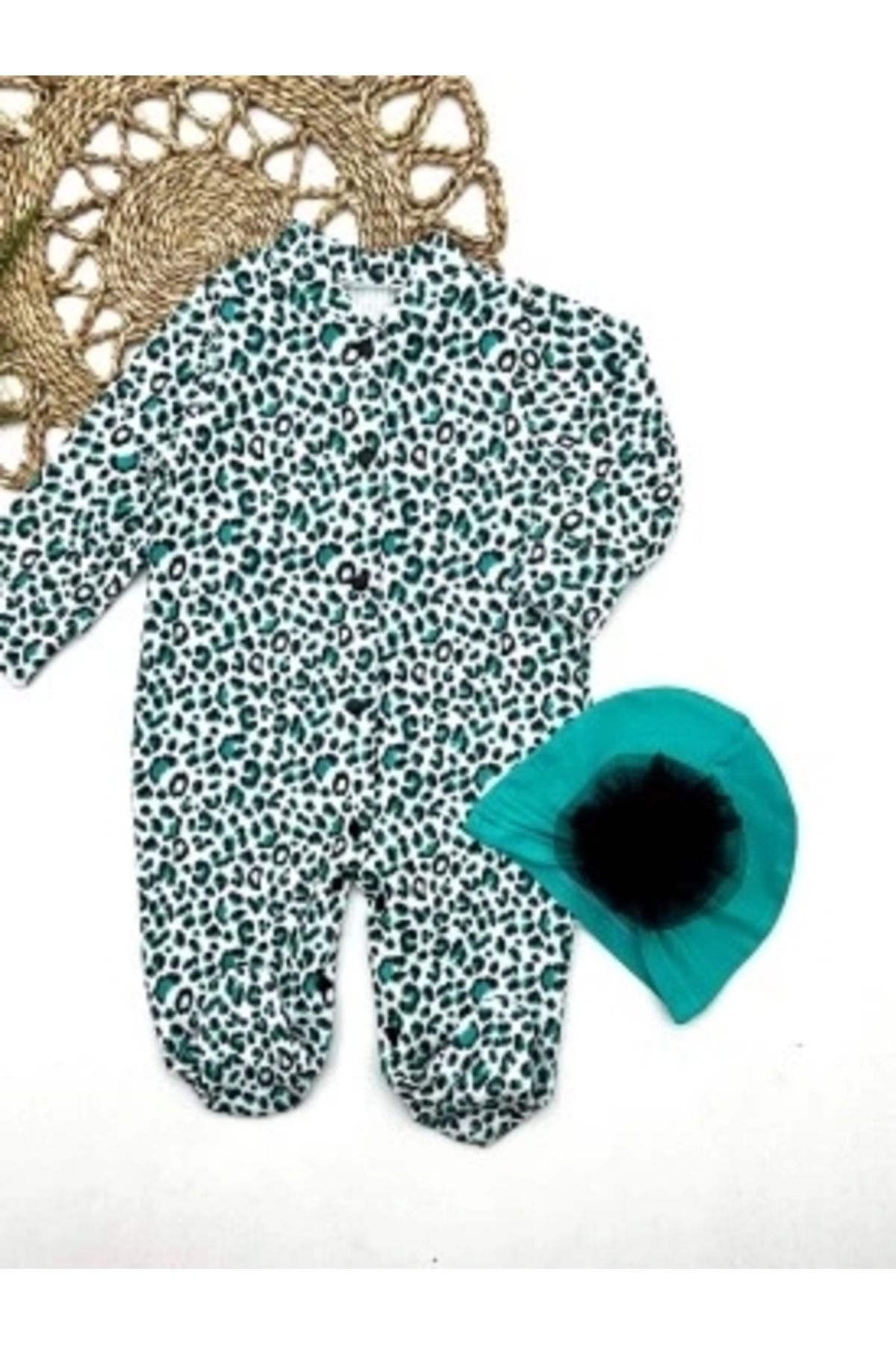 Diji Baby 0-3-6-9 Ay Leopar Baskılı Tam Boy Çıtçıtlı Patikli Güllü Boneli Kız Bebek Tulumu