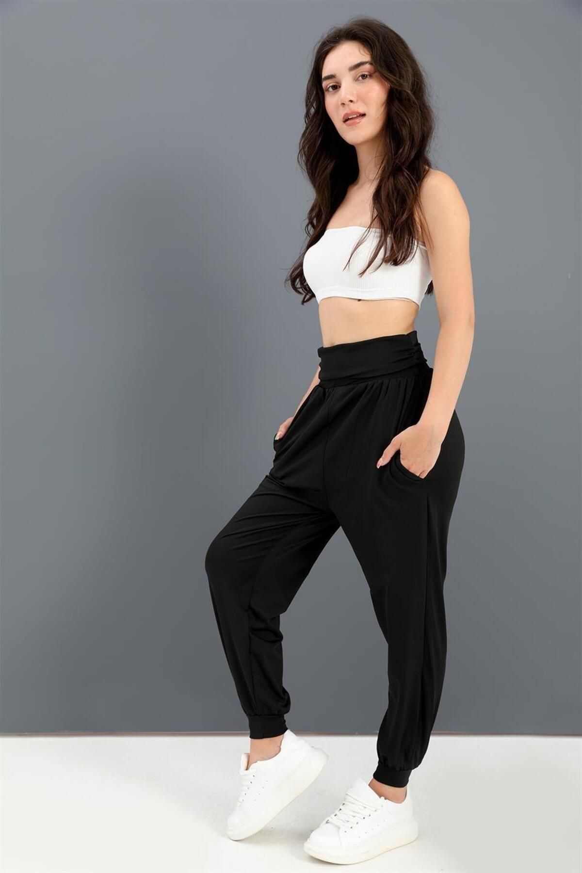 LLOHA Yüksek Bel Cepli Jogger Pantolon - Siyah