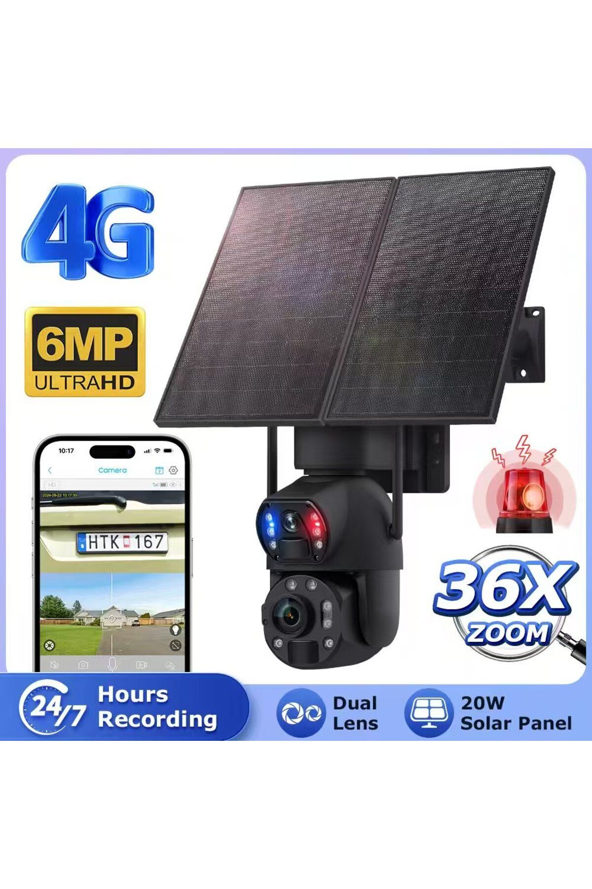 Dembastore 36xOptik Zoomlama, 20 Watt Güneş Panelli Sim Kartlı Güneş Enerjili Kamera