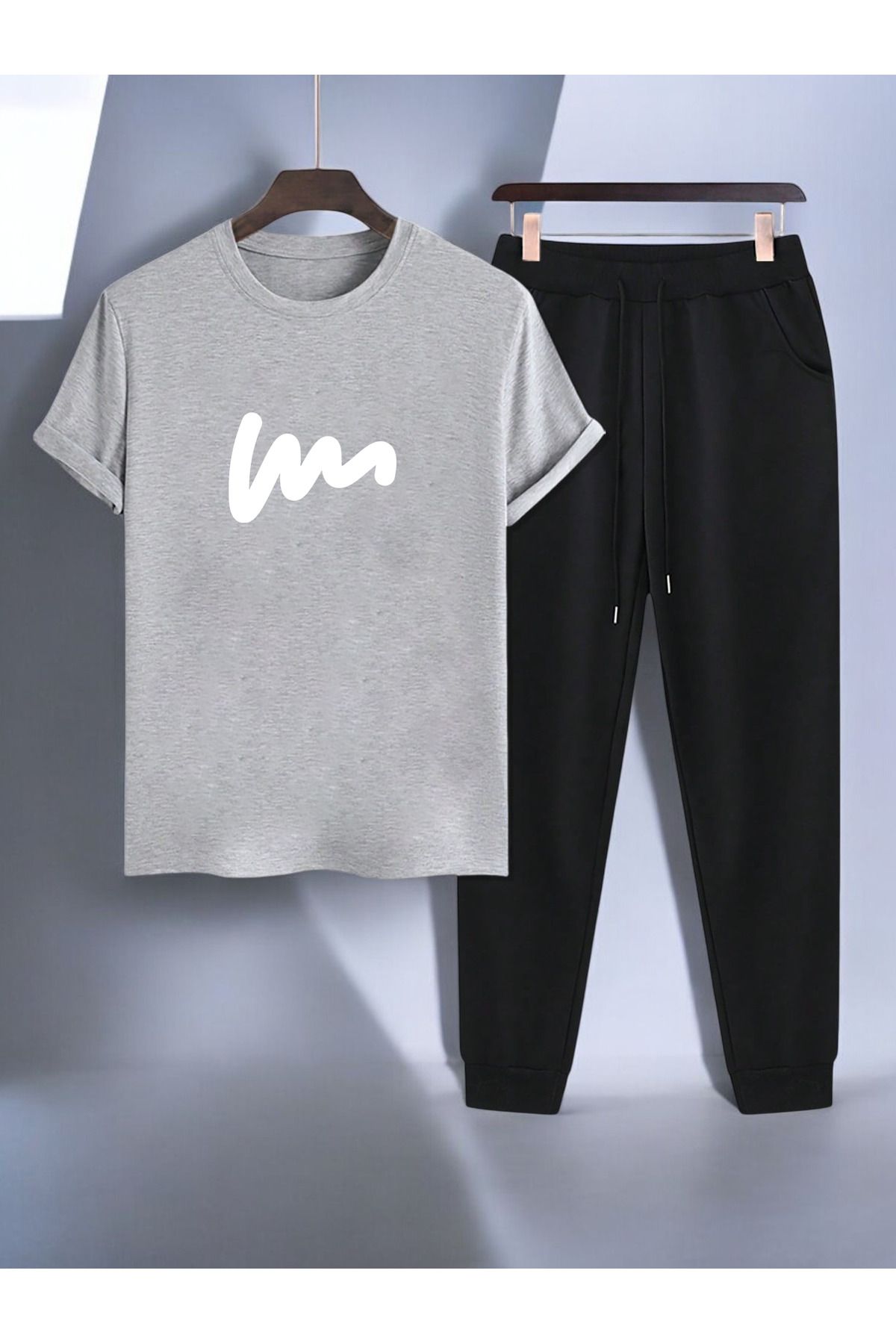 uyguntarz Unisex W Yazı Tasarım Basklı Tshirt Eşofman Takımı
