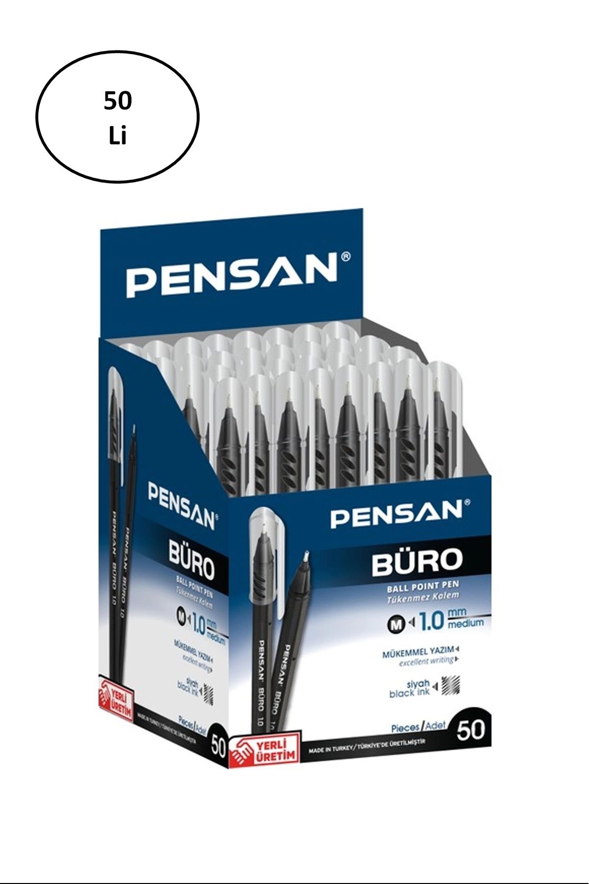 PRATİKOBA Pensan Tükenmez Kalem 2270 Büro Tipi 1 Mm Siyah 50'li