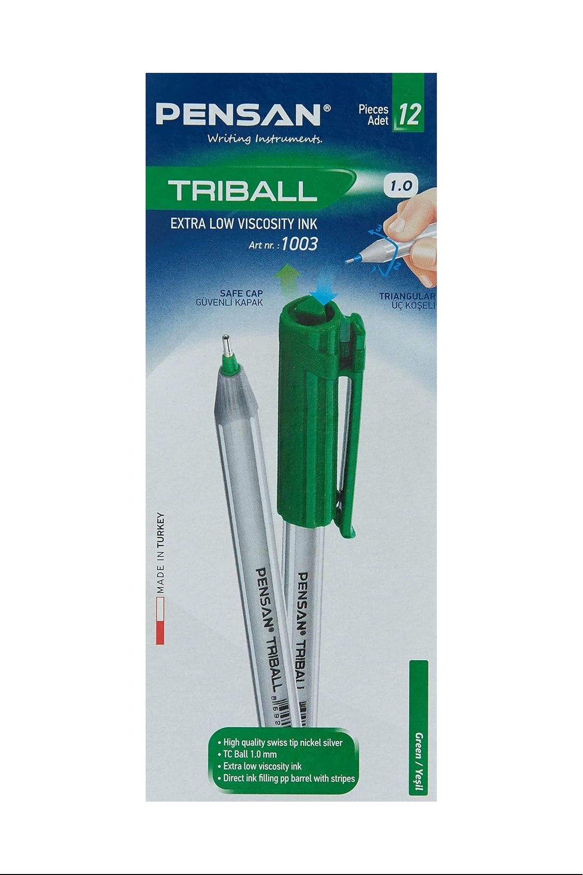 PRATİKOBA Pensan Trıball Tükenmez Kalem Yeşil 12.Li 1 mm