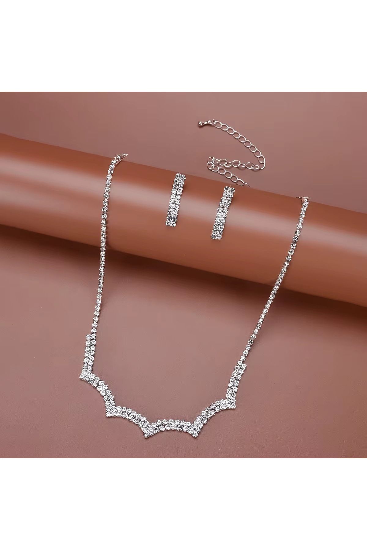 BEREN KILIÇ Hestia Kristal Taşlı Takı Seti Kolye Küpe Hediye Set Düğün Nişan Söz Nikah Takı Seti