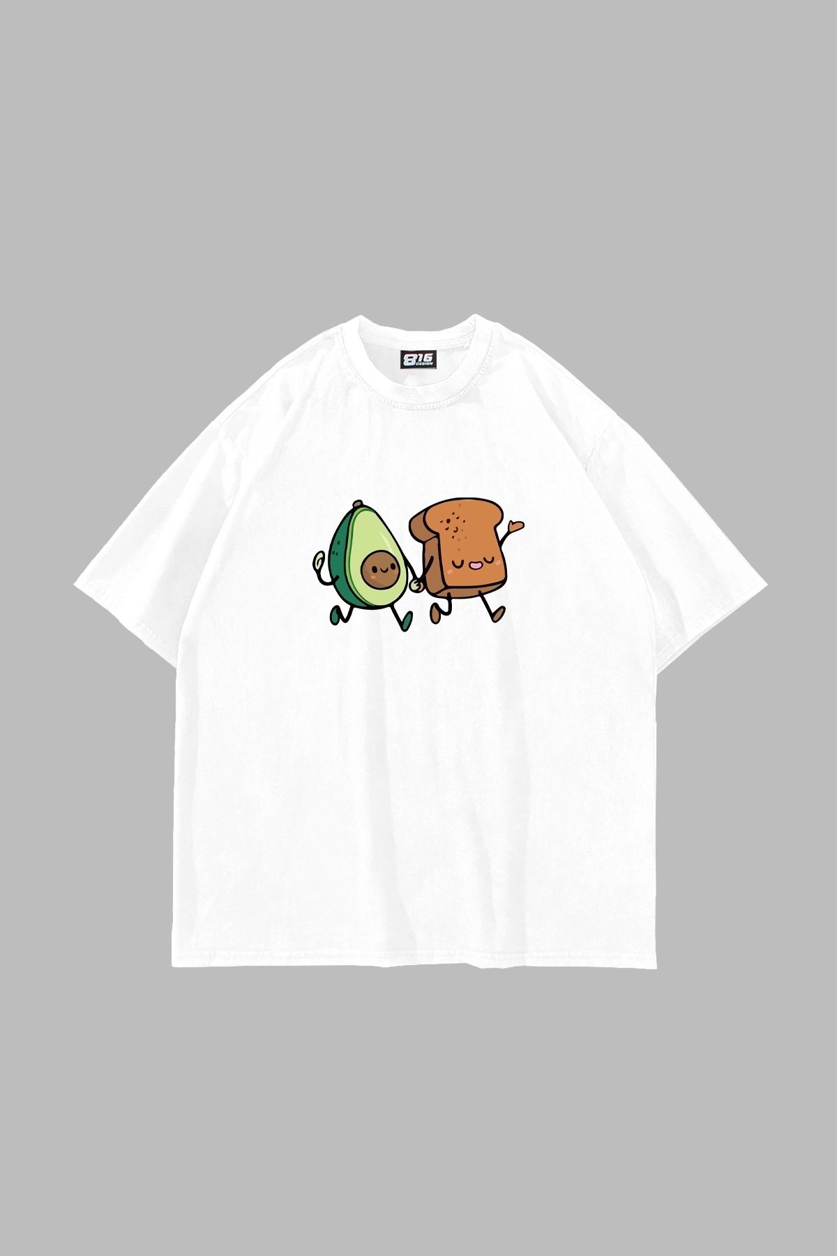 Sekizbiraltı Avocado and Toast Baskılı Oversize Unisex Beyaz Tshirt