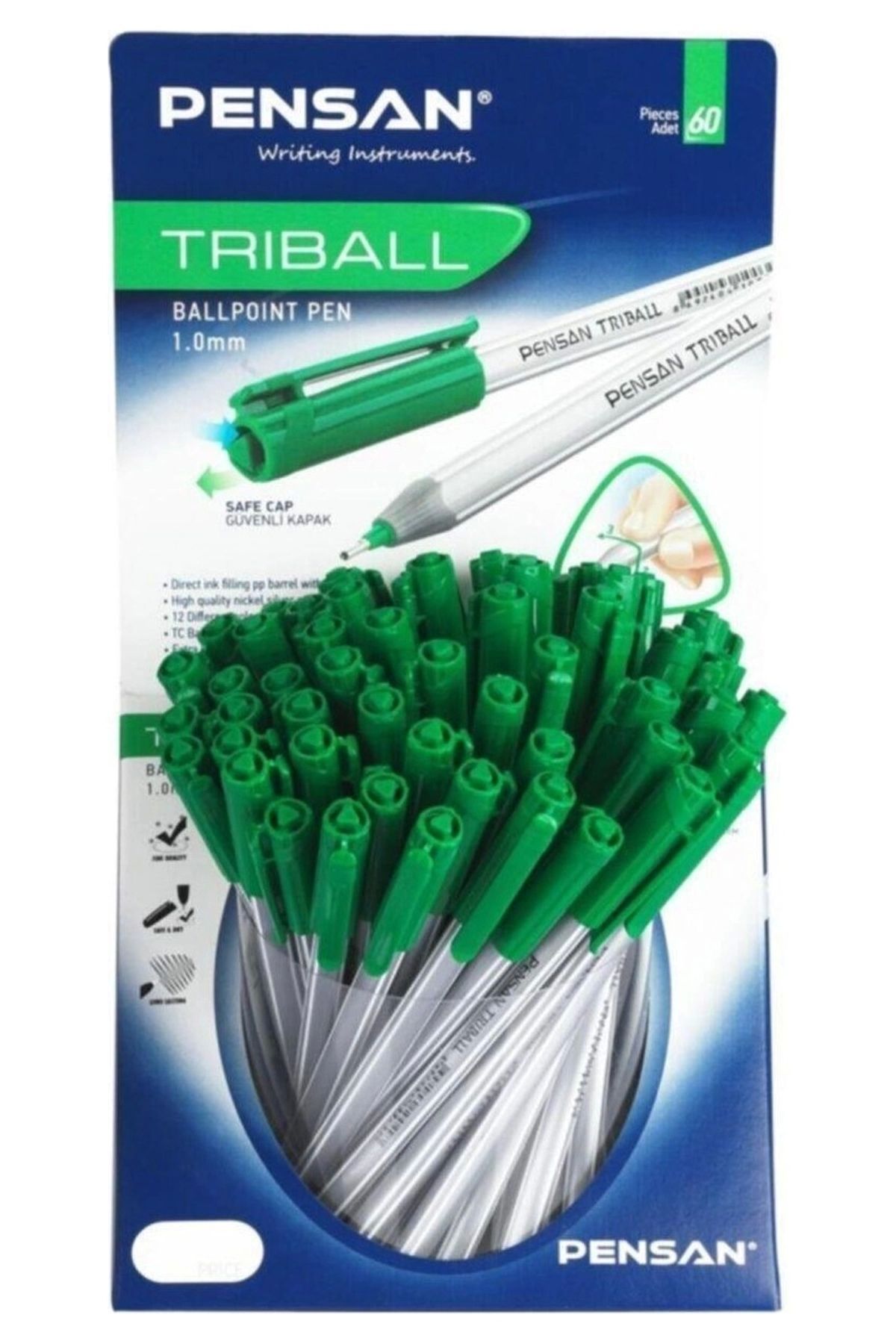 PRATİKOBA Pensan Triball Tükenmez Kalem Yeşil 60'lı
