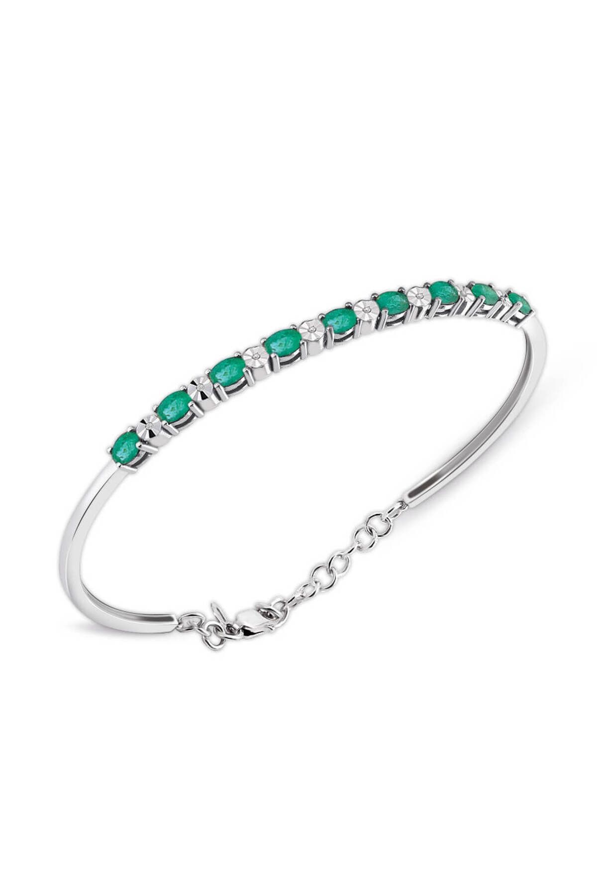 Lilarote Pırlanta 2.10 Ct Pırlantalı Oval Zümrüt Bilezik