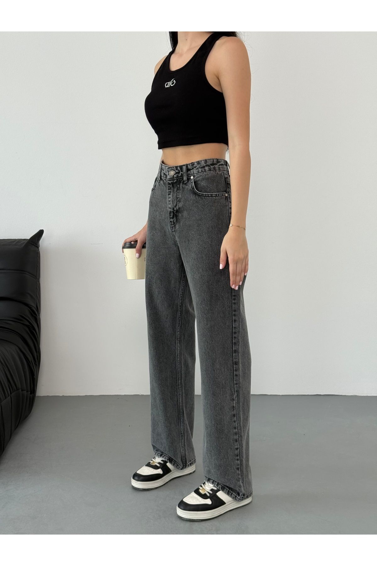 alanora Kadın Füme Yüksek Bel Wide Leg Palazzo Jean