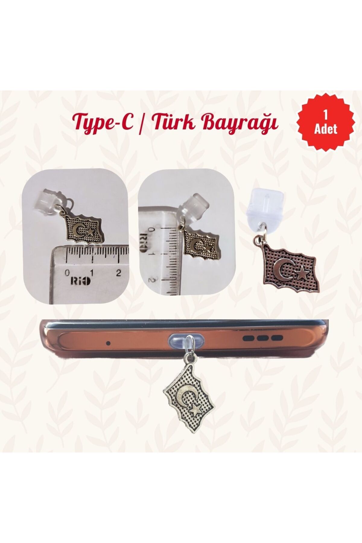 MUTLUYÜZ Type-C /Türk Bayrağı - Telefon Şarj Portu Toz Tıpası Süsü, Telefon Aksesuar, Charm, Hediyelik
