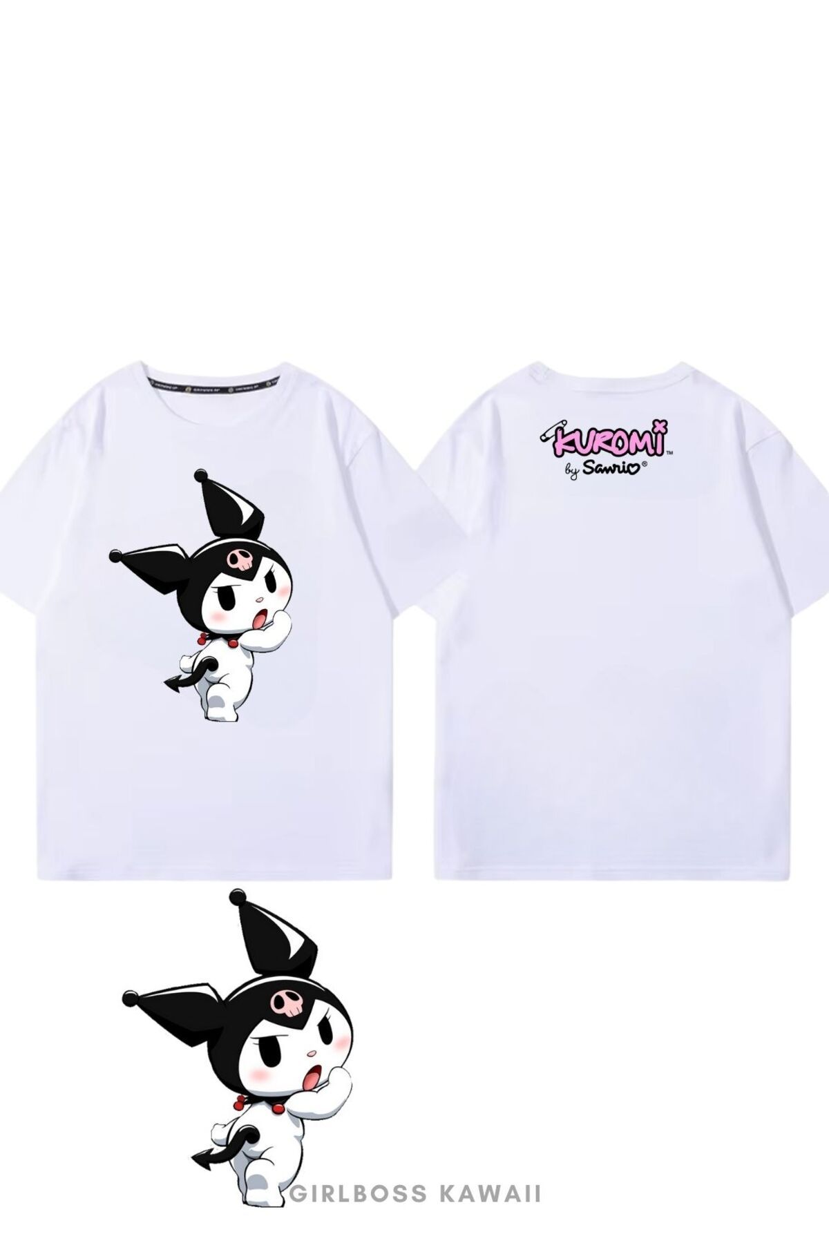 Girlboss Kawaii Girlboss Kuromi basic t-shirt çift taraf baskılı - tüm yaşlar unisex