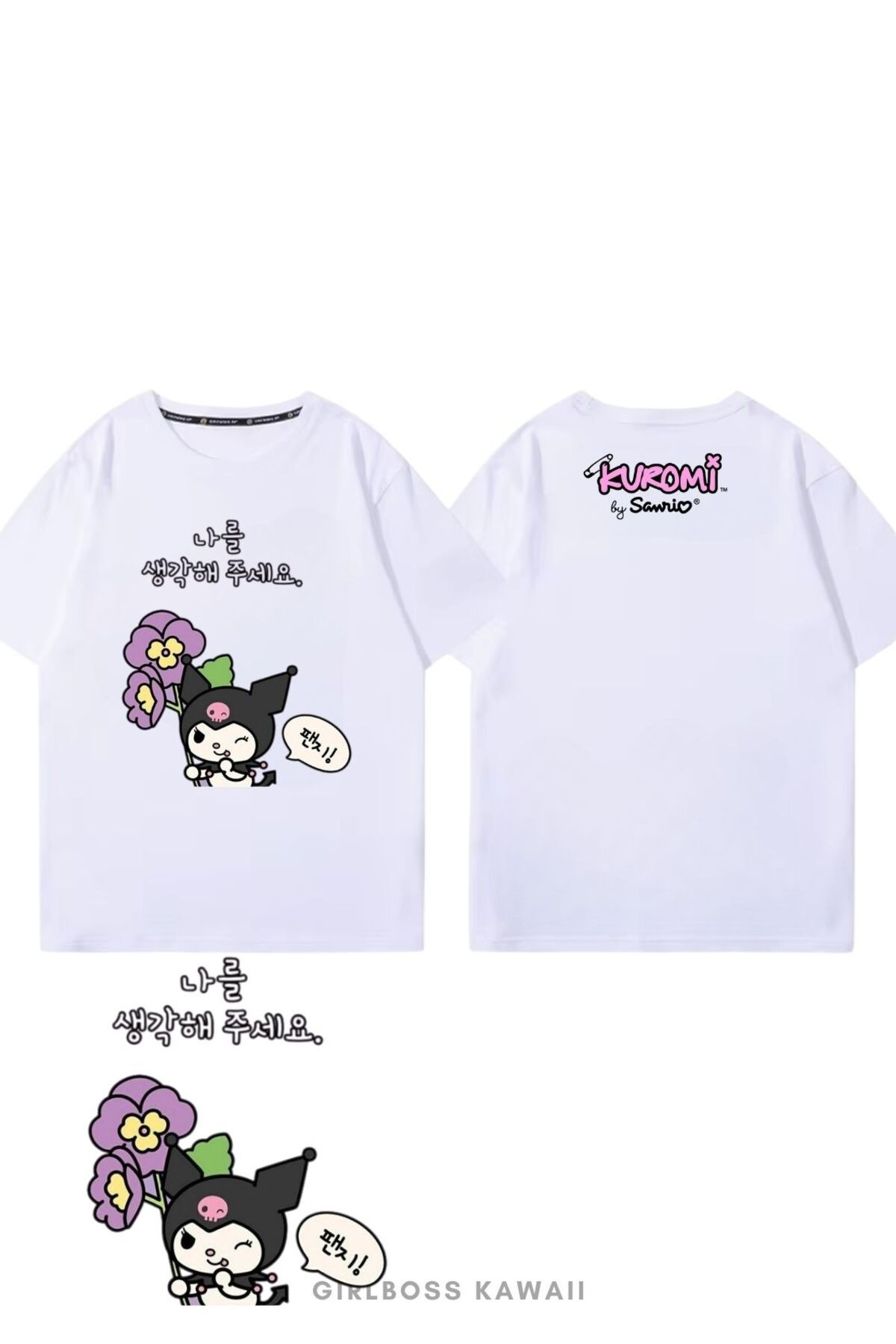 Girlboss Kawaii Girlboss Kuromi basic t-shirt çift taraf baskılı - tüm yaşlar unisex