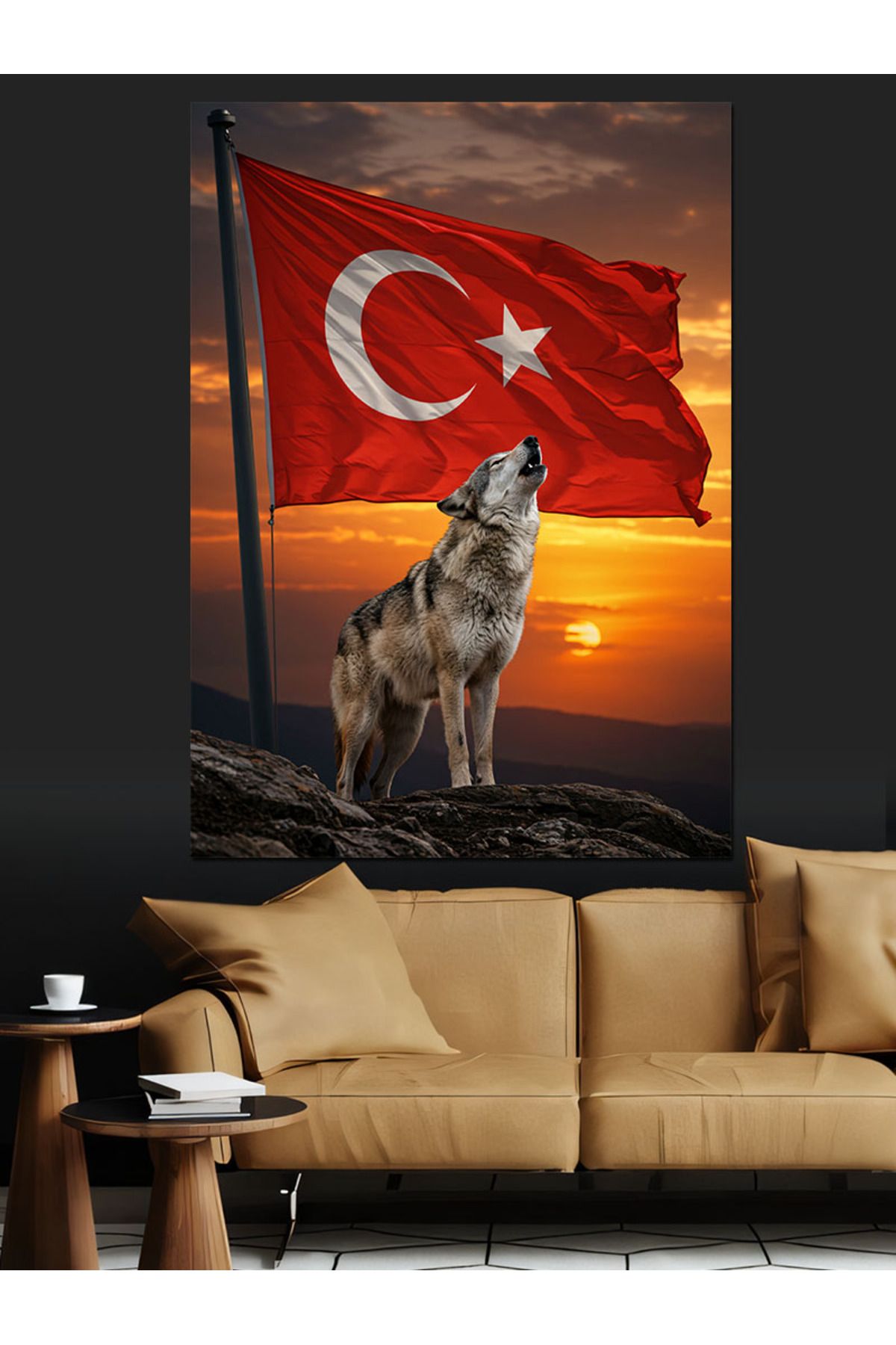 Tablomega Kurtla Bayrak Nöbeti Dekoratif Kanvas - Mdf Ahşap Tablo