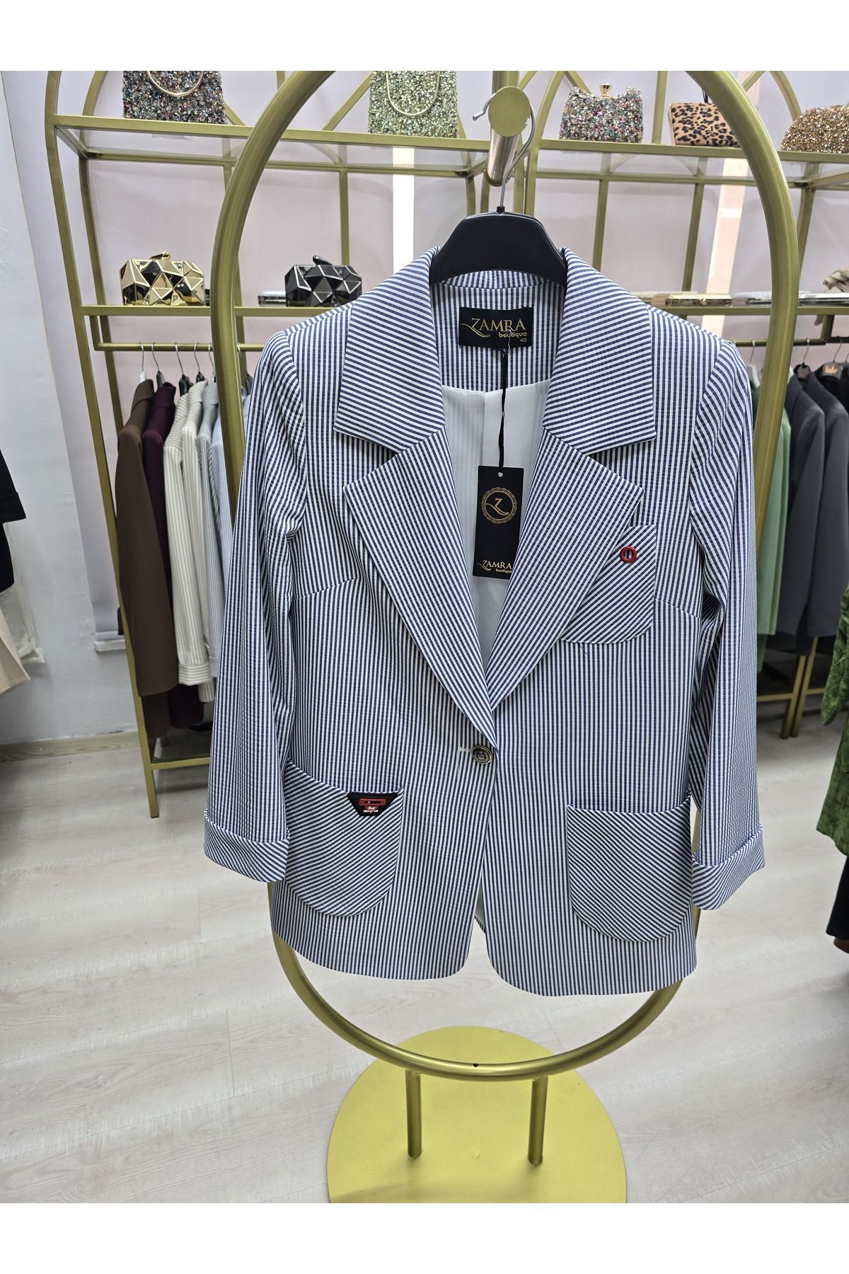 Omka Moda Çizgili Kadın Blazer Ceket