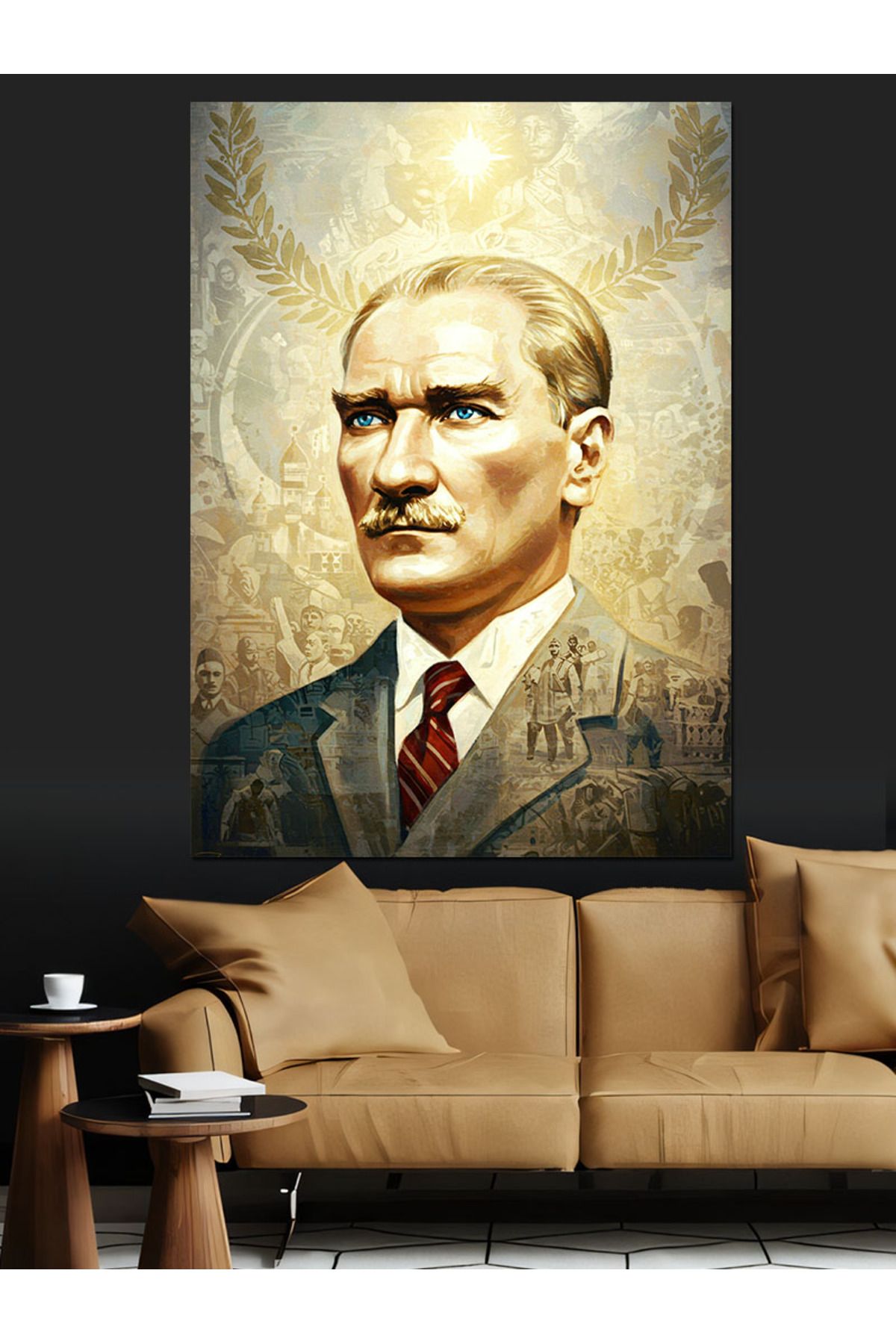 Tablomega Mustafa Kemal Atatürk Portre Dekoratif Kanvas - Mdf Ahşap Tablo